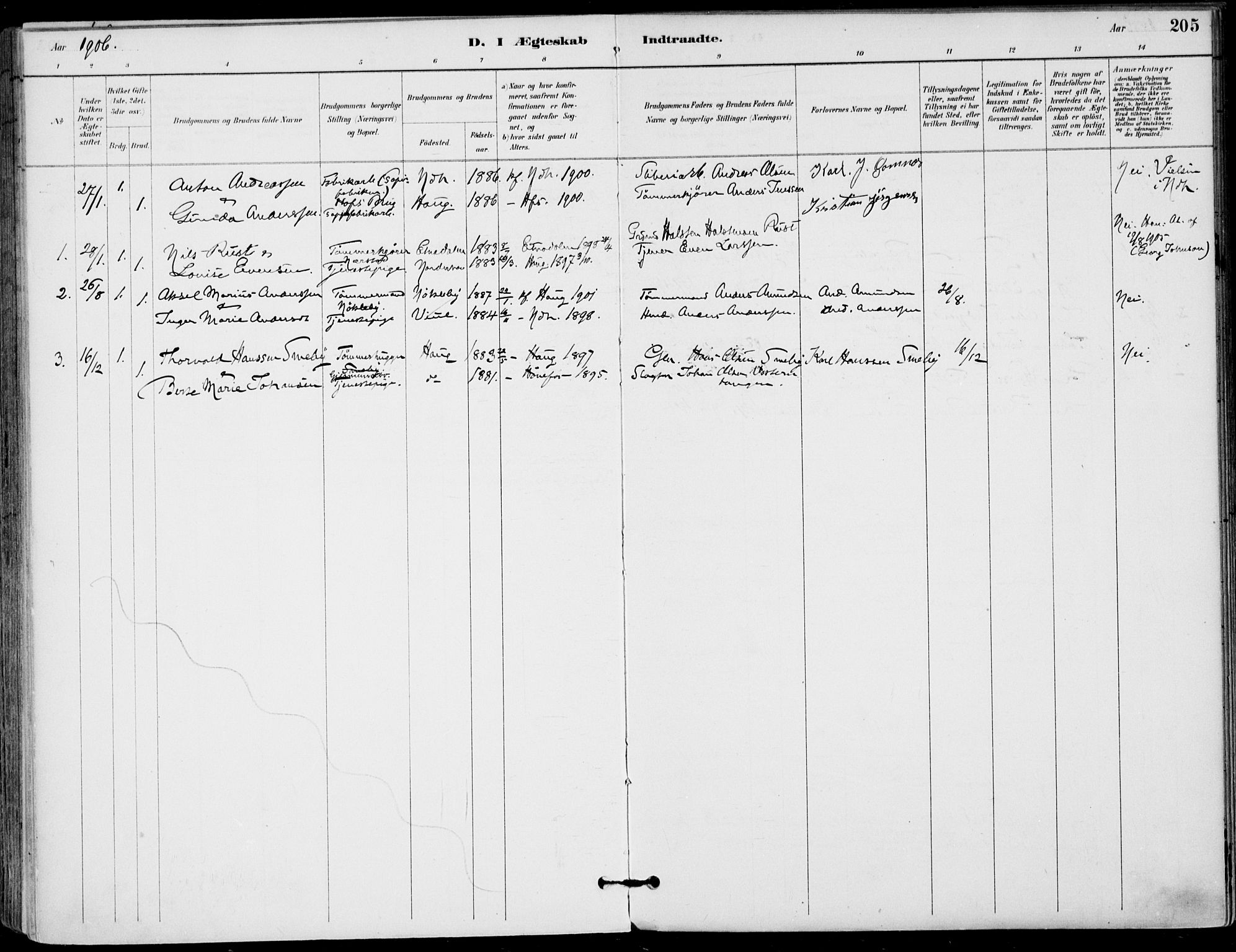 Haug kirkebøker, AV/SAKO-A-604/F/Fa/L0001: Parish register (official) no. 1, 1885-1917, p. 205