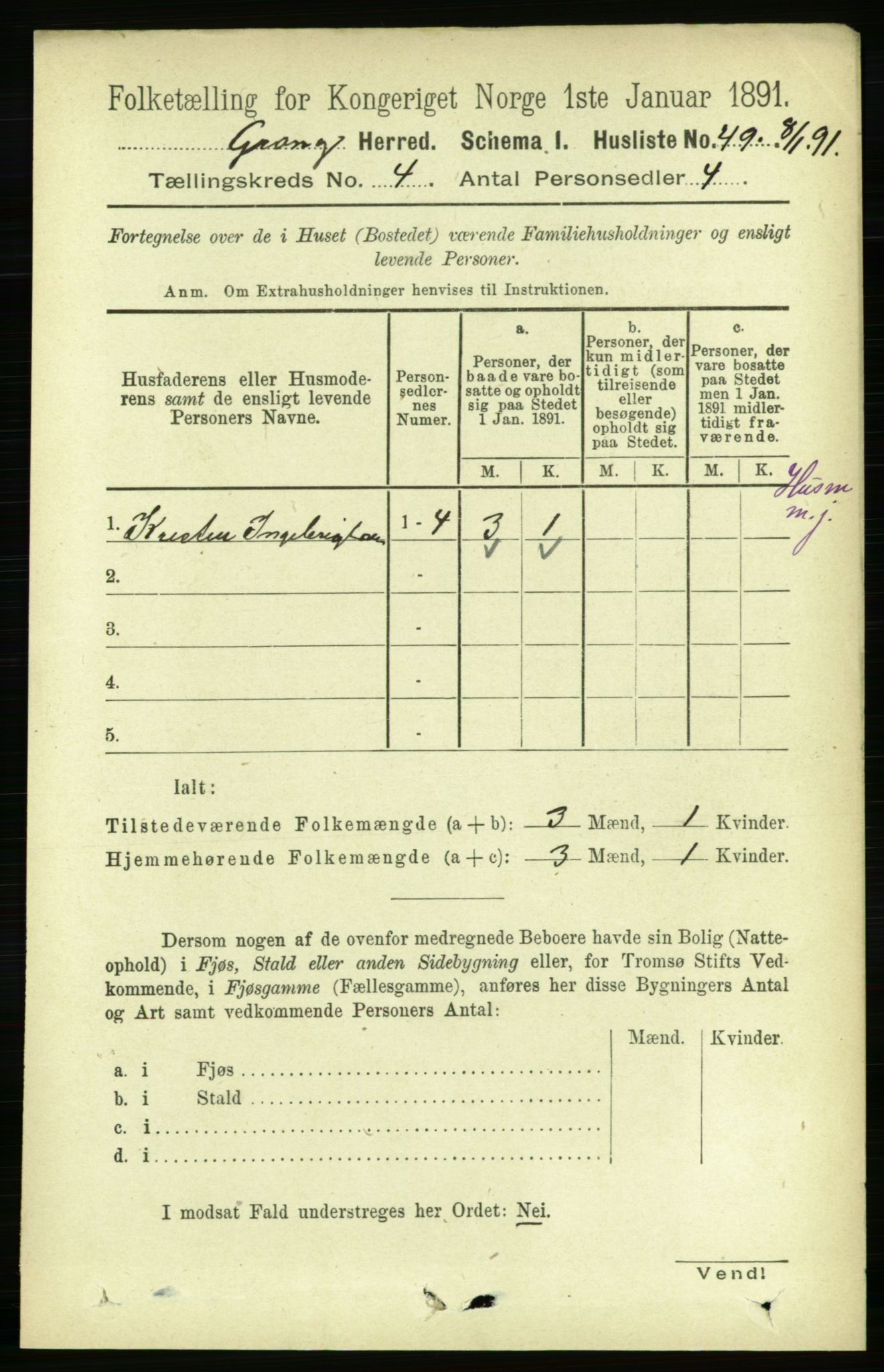 RA, 1891 census for 1742 Grong, 1891, p. 1490