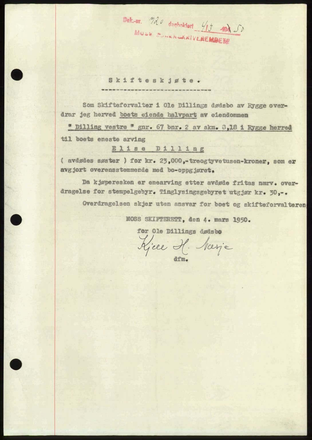 Moss sorenskriveri, SAO/A-10168: Mortgage book no. A25, 1950-1950, Diary no: : 720/1950