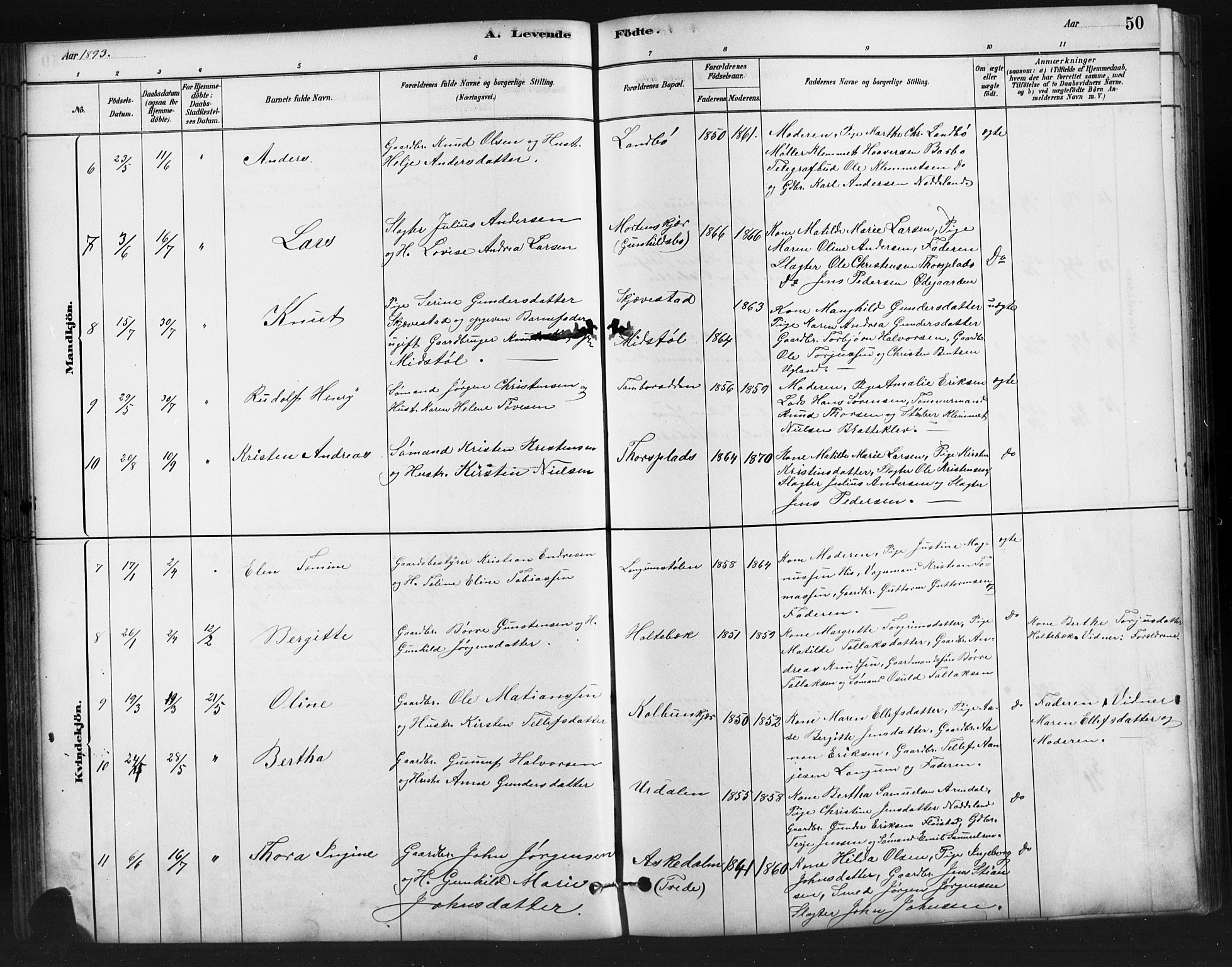 Austre Moland sokneprestkontor, SAK/1111-0001/F/Fb/Fba/L0003: Parish register (copy) no. B 3, 1879-1914, p. 50