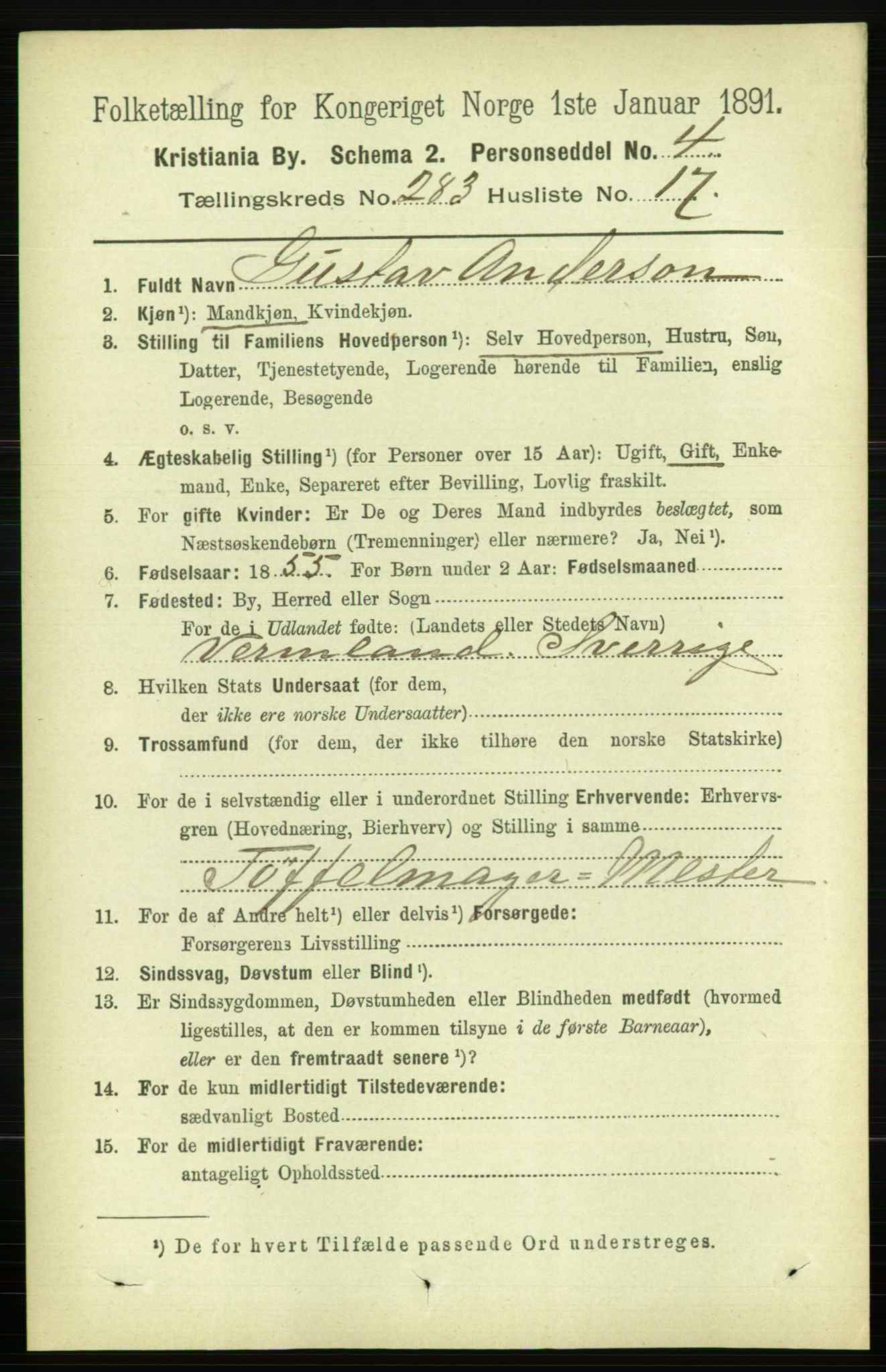 RA, 1891 census for 0301 Kristiania, 1891, p. 173262
