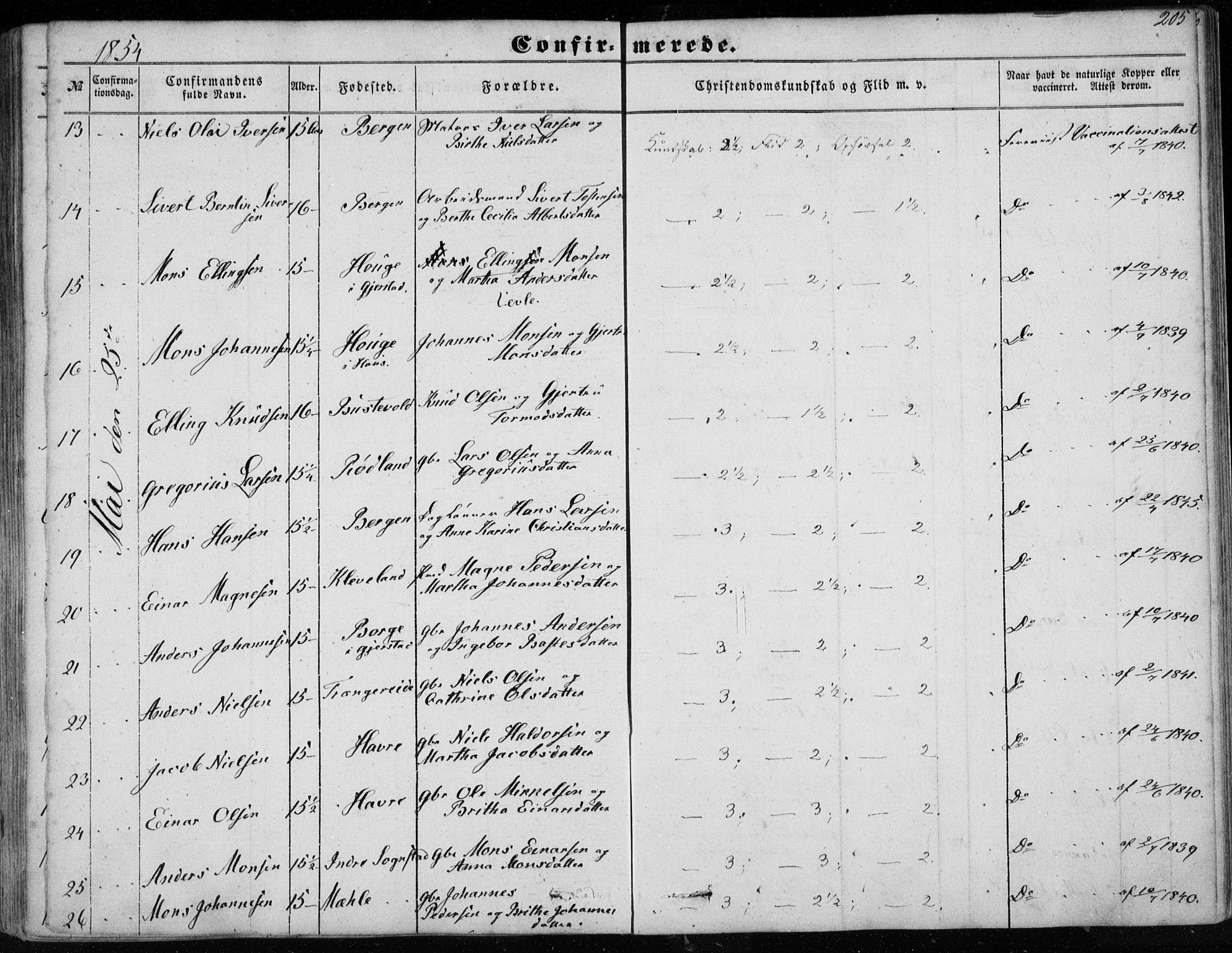 Haus sokneprestembete, AV/SAB-A-75601/H/Haa: Parish register (official) no. A 16 I, 1848-1857, p. 205
