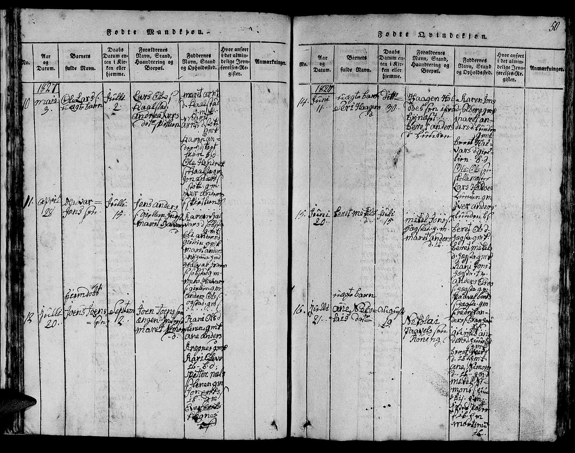 Ministerialprotokoller, klokkerbøker og fødselsregistre - Sør-Trøndelag, AV/SAT-A-1456/613/L0393: Parish register (copy) no. 613C01, 1816-1886, p. 50