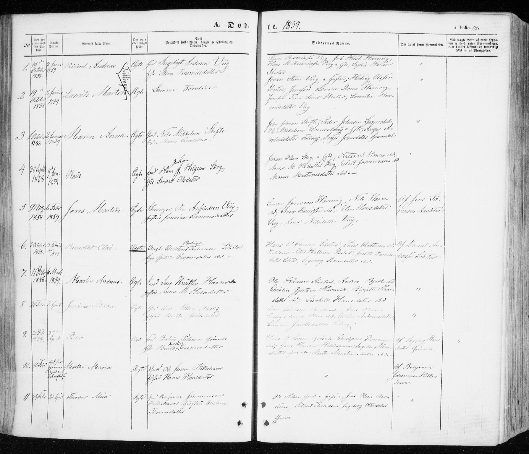 Ibestad sokneprestembete, AV/SATØ-S-0077/H/Ha/Haa/L0008kirke: Parish register (official) no. 8, 1850-1859, p. 112