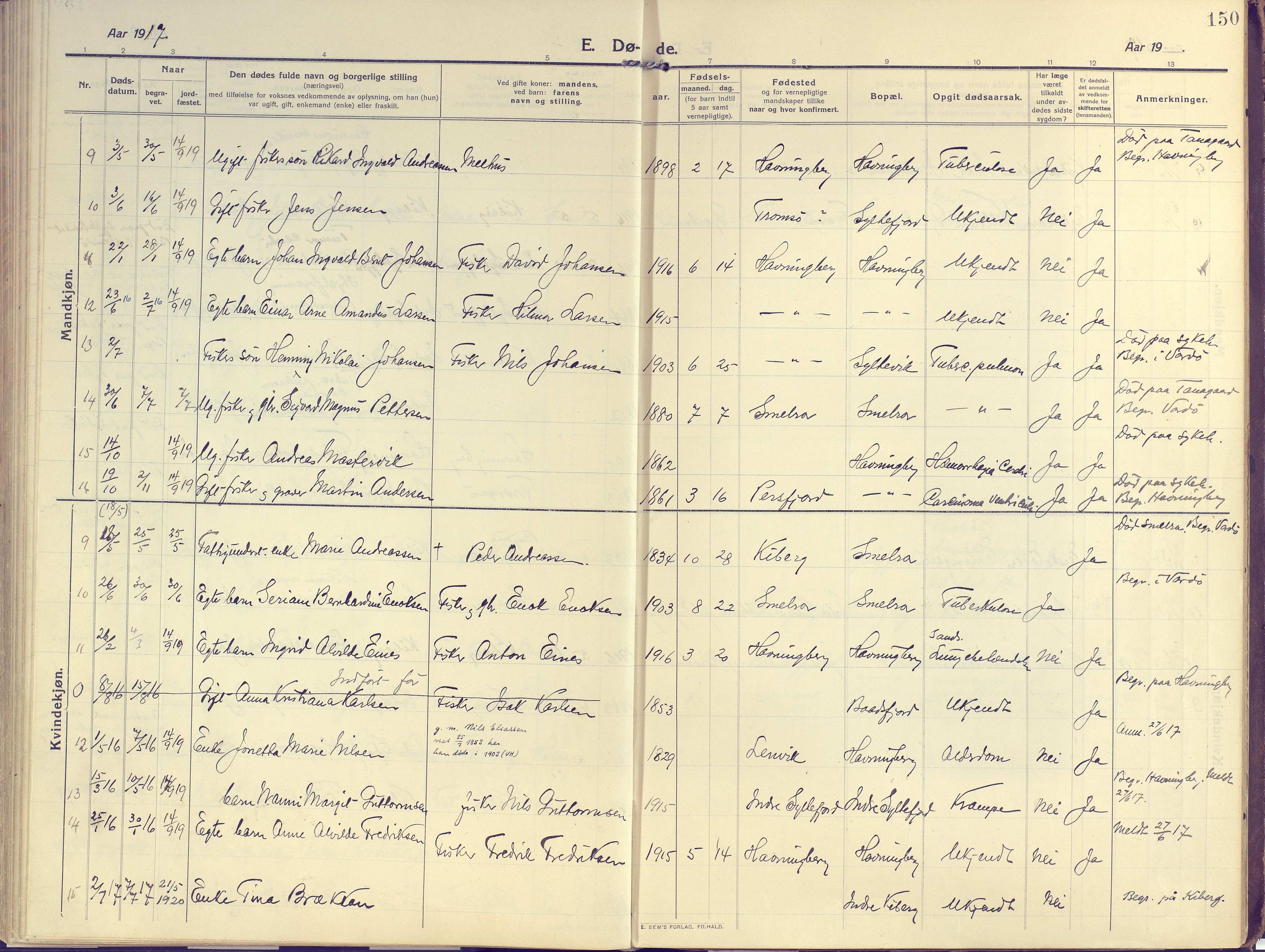 Vardø sokneprestkontor, SATØ/S-1332/H/Ha/L0013kirke: Parish register (official) no. 13, 1912-1928, p. 150