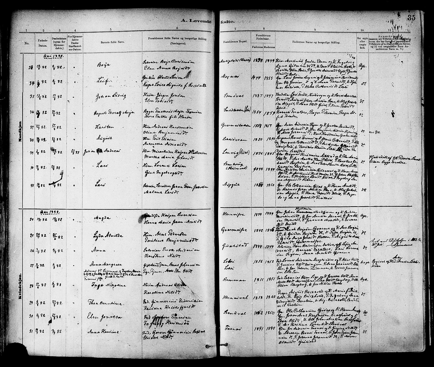 Ministerialprotokoller, klokkerbøker og fødselsregistre - Nord-Trøndelag, AV/SAT-A-1458/713/L0120: Parish register (official) no. 713A09, 1878-1887, p. 35