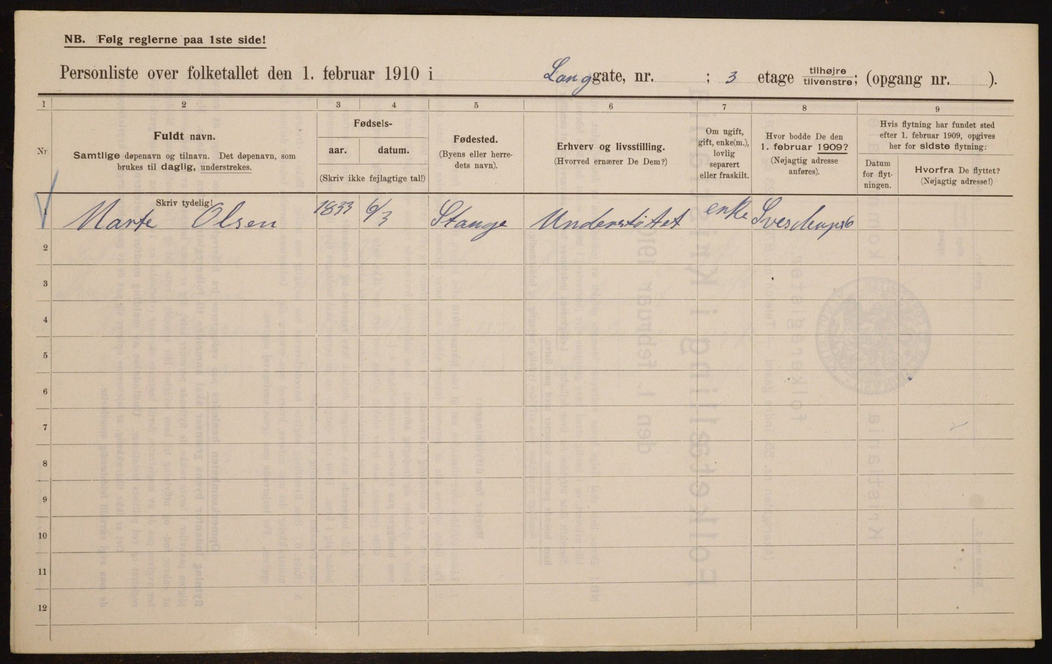 OBA, Municipal Census 1910 for Kristiania, 1910, p. 54464