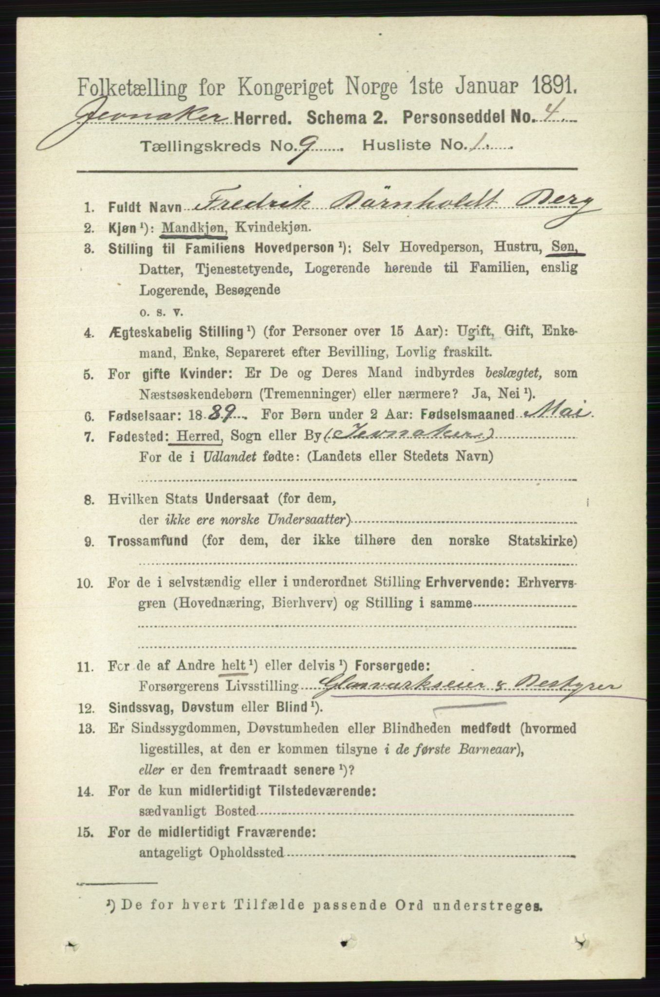 RA, 1891 census for 0532 Jevnaker, 1891, p. 4900