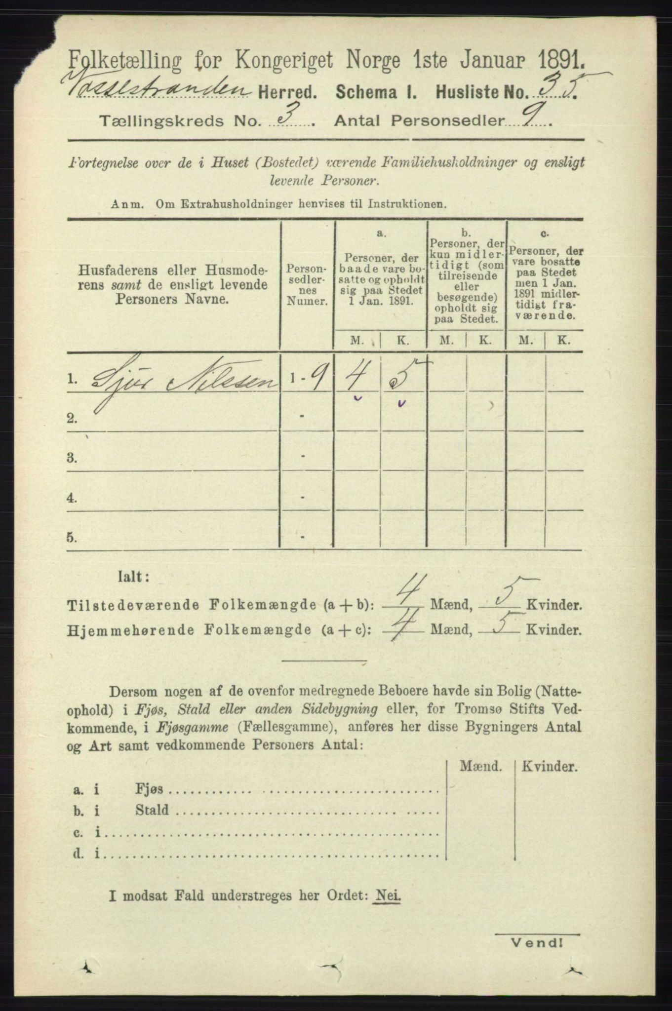 RA, 1891 census for 1236 Vossestrand, 1891, p. 1234