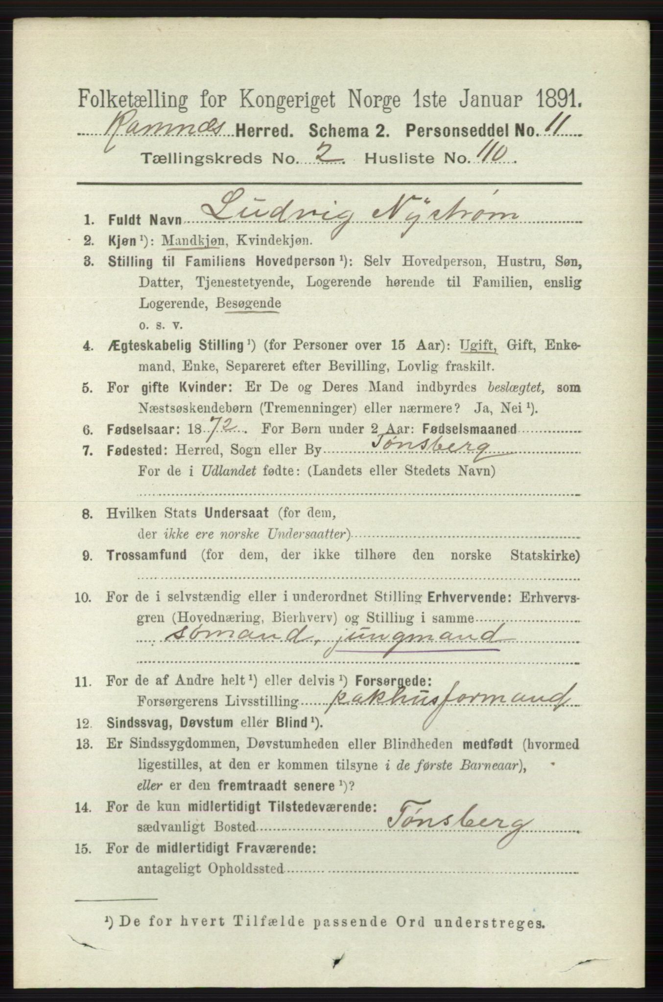 RA, 1891 census for 0718 Ramnes, 1891, p. 1190