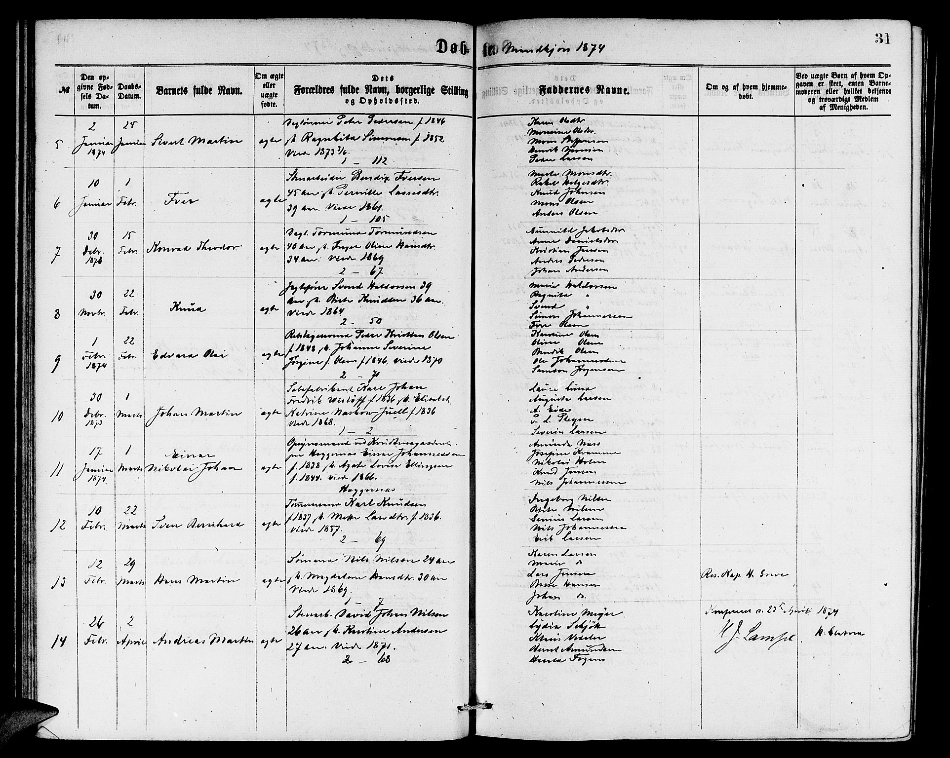 Sandviken Sokneprestembete, AV/SAB-A-77601/H/Hb: Parish register (copy) no. A 1, 1867-1879, p. 31