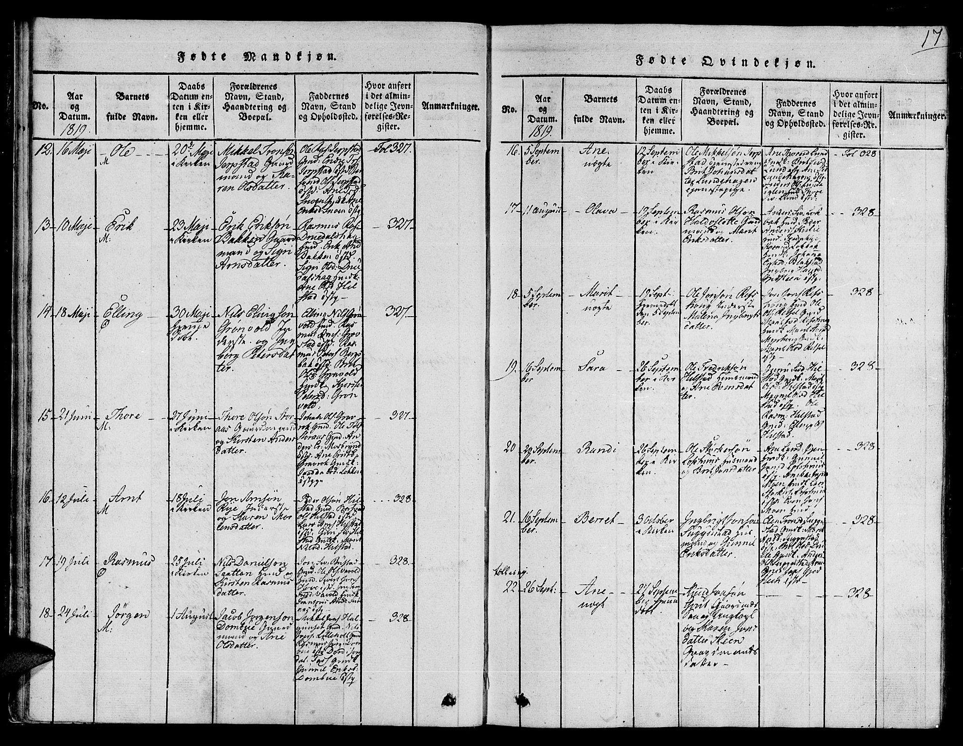 Ministerialprotokoller, klokkerbøker og fødselsregistre - Sør-Trøndelag, SAT/A-1456/672/L0853: Parish register (official) no. 672A06 /1, 1816-1829, p. 17