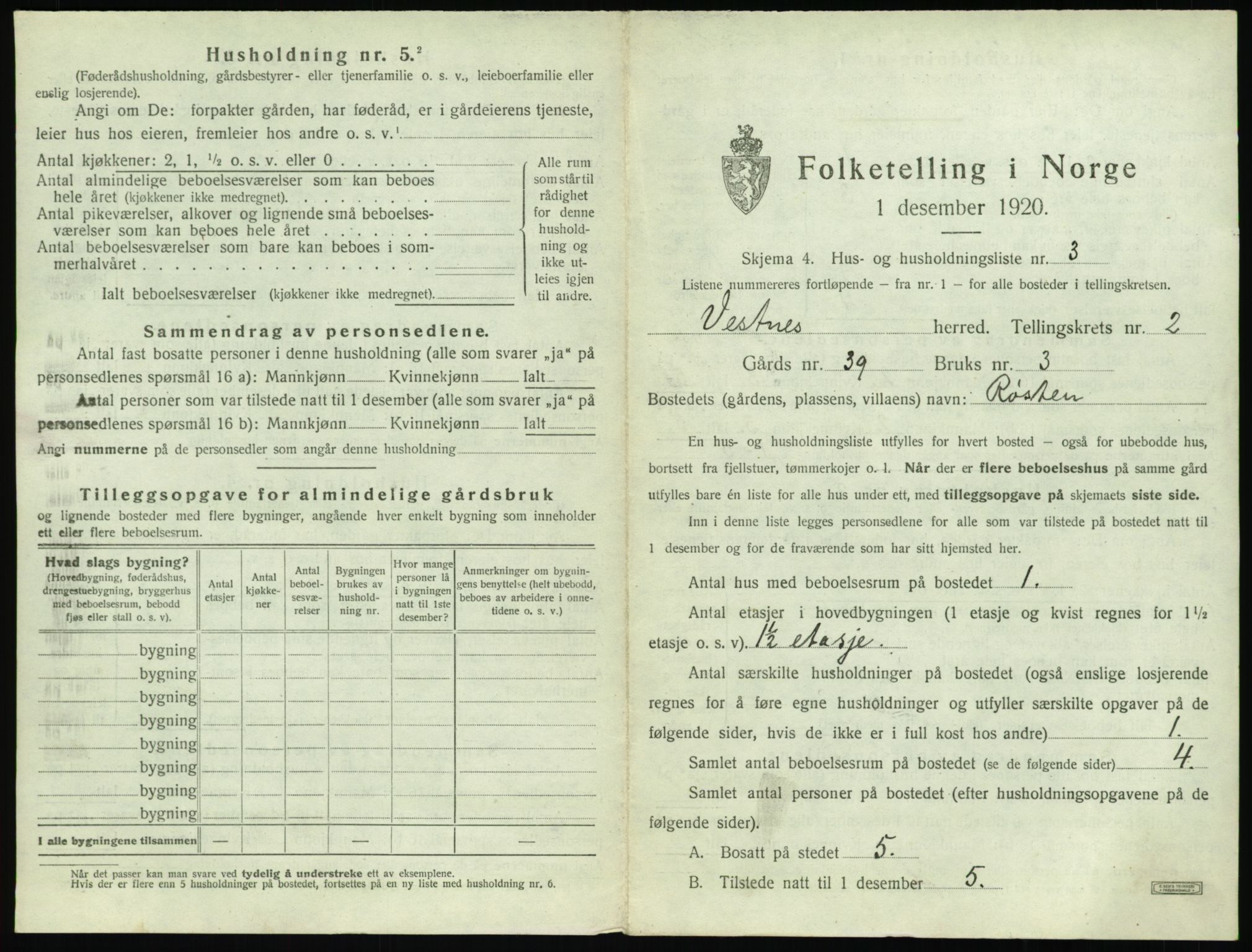 SAT, 1920 census for Vestnes, 1920, p. 167