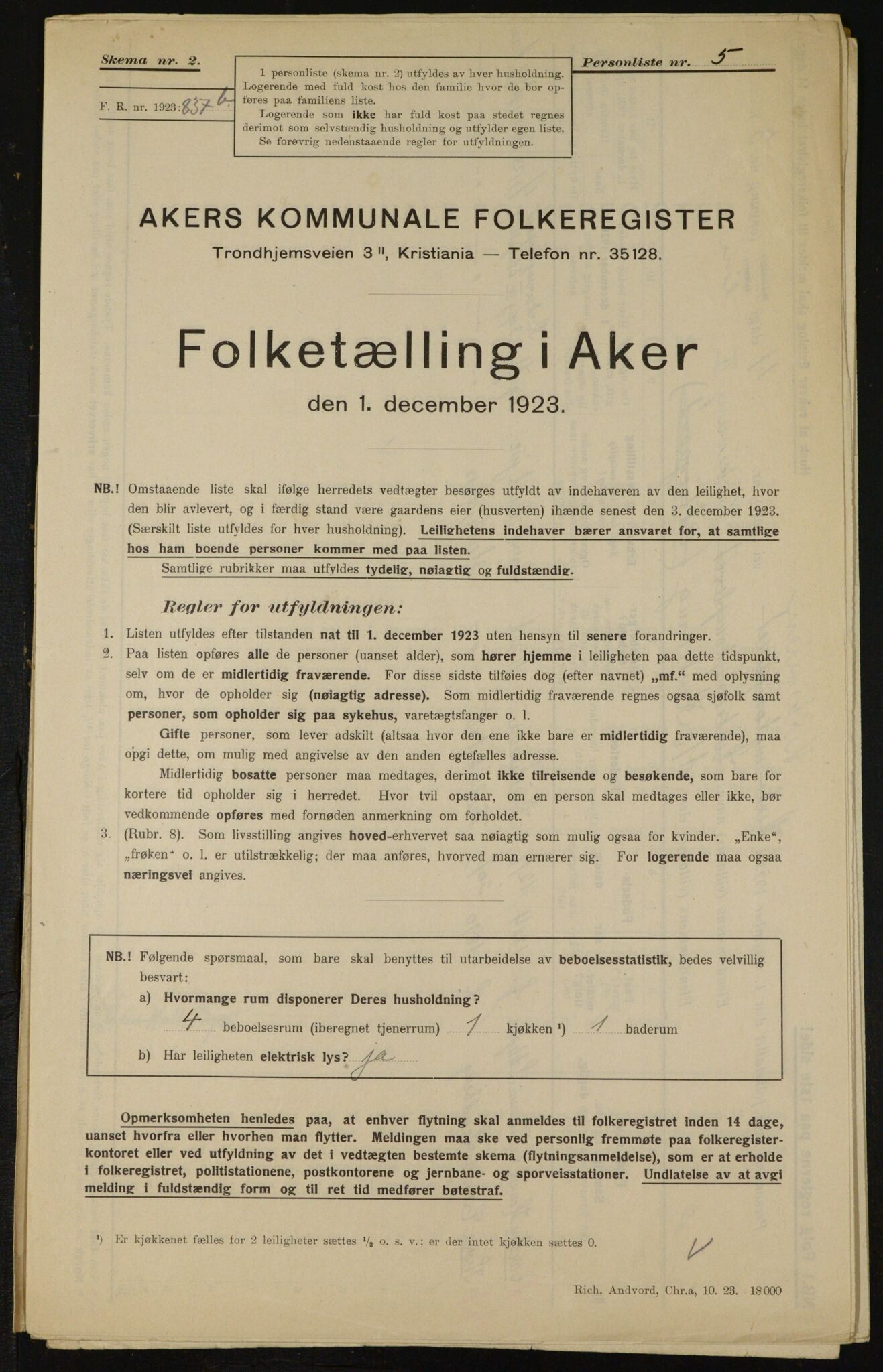 , Municipal Census 1923 for Aker, 1923, p. 12905