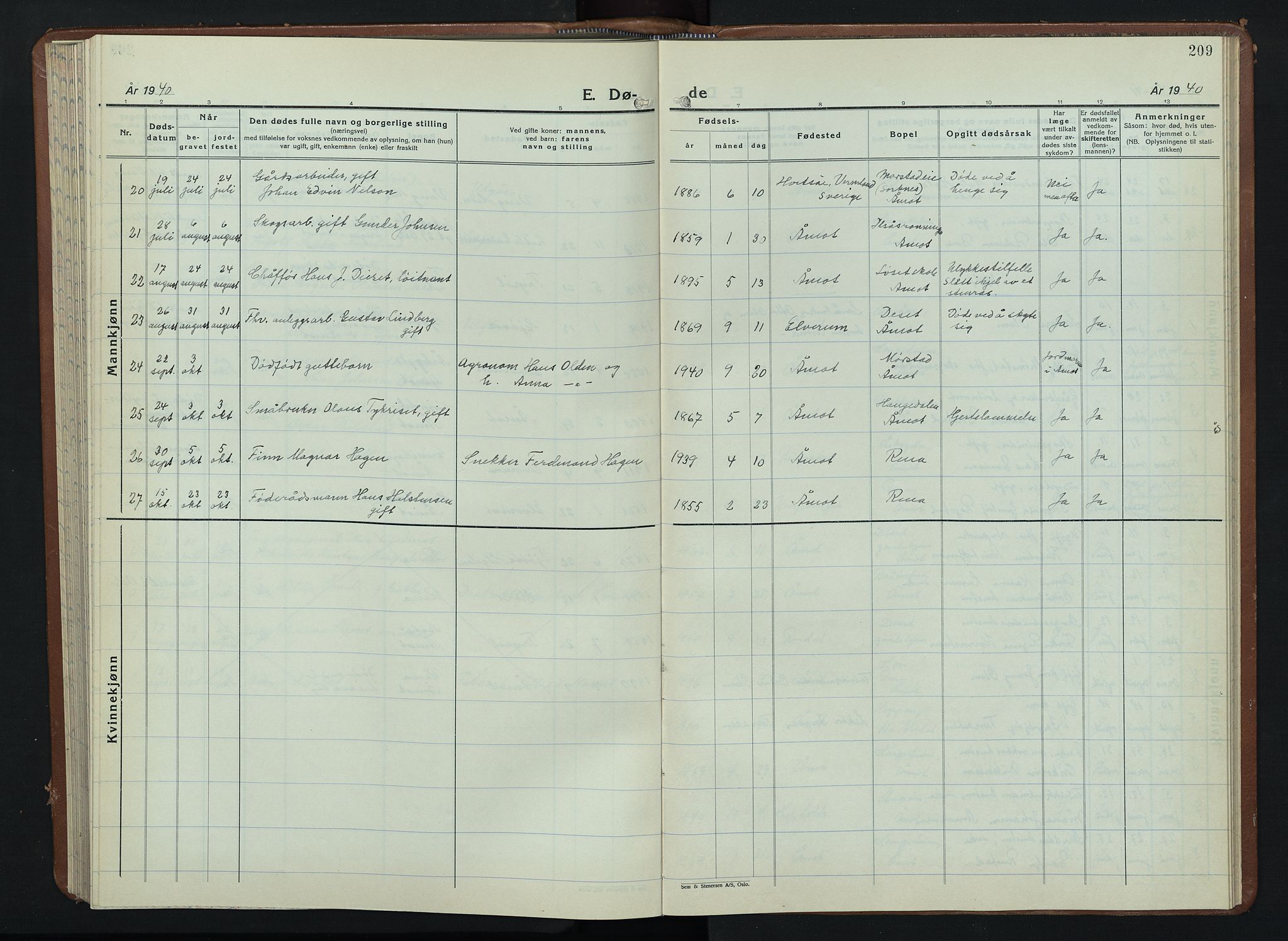 Åmot prestekontor, Hedmark, AV/SAH-PREST-056/H/Ha/Hab/L0008: Parish register (copy) no. 8, 1938-1947, p. 209