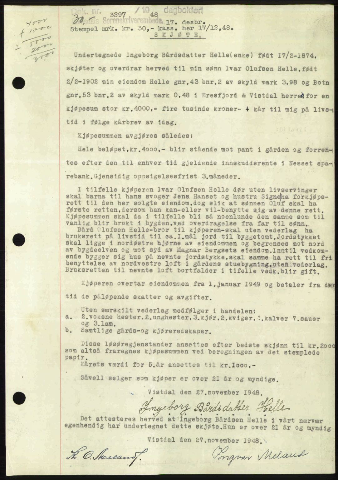 Romsdal sorenskriveri, AV/SAT-A-4149/1/2/2C: Mortgage book no. A28, 1948-1949, Diary no: : 3297/1948