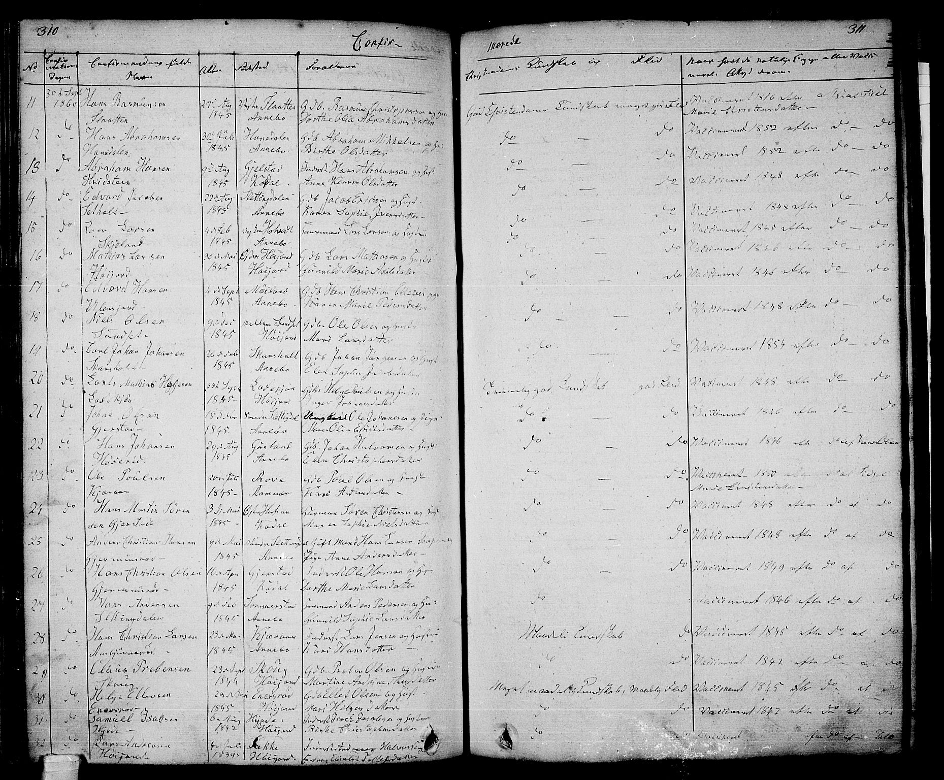 Andebu kirkebøker, AV/SAKO-A-336/G/Ga/L0003: Parish register (copy) no. I 3, 1832-1867, p. 310-311