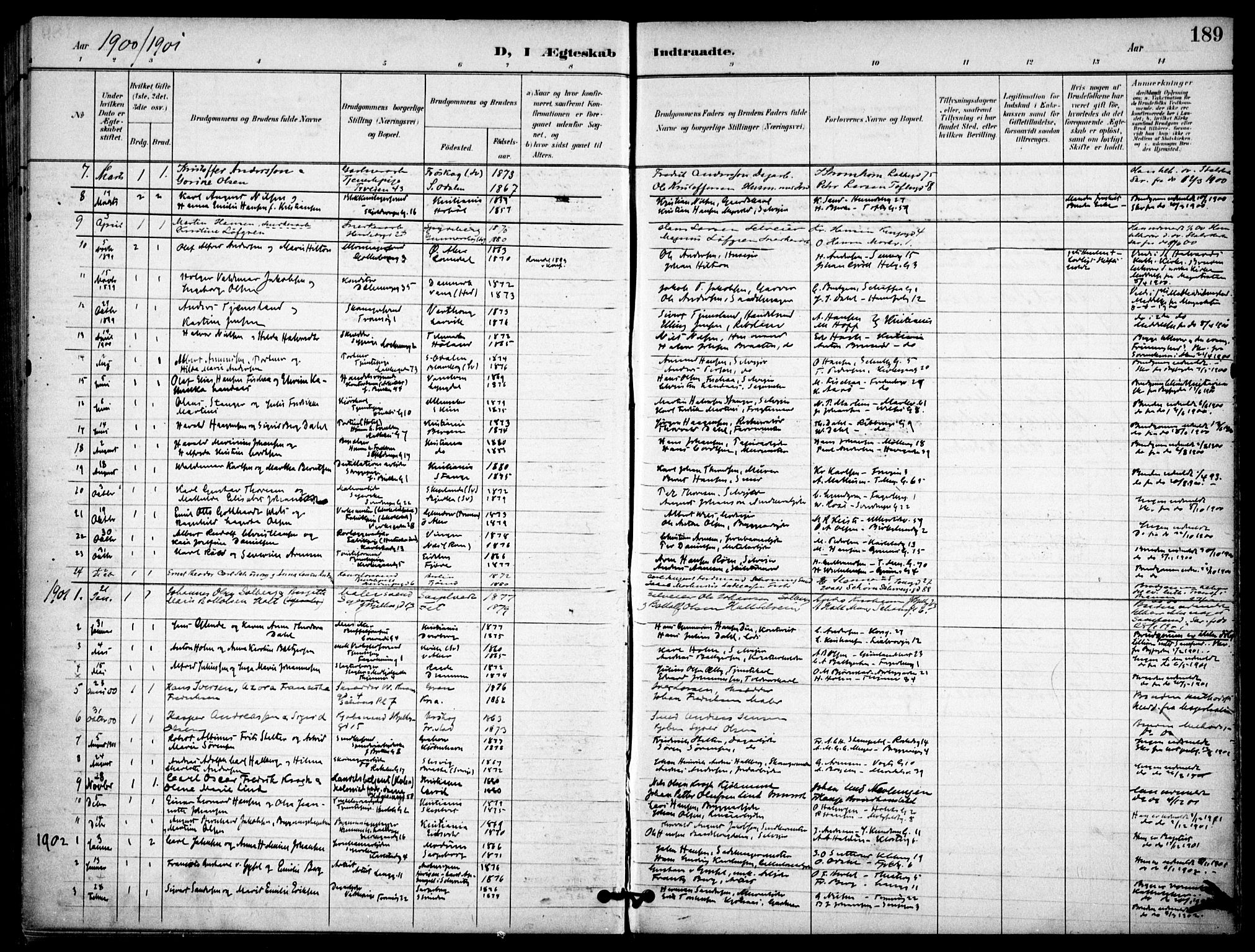 Petrus prestekontor Kirkebøker, AV/SAO-A-10872/F/Fa/L0009: Parish register (official) no. 9, 1897-1911, p. 189