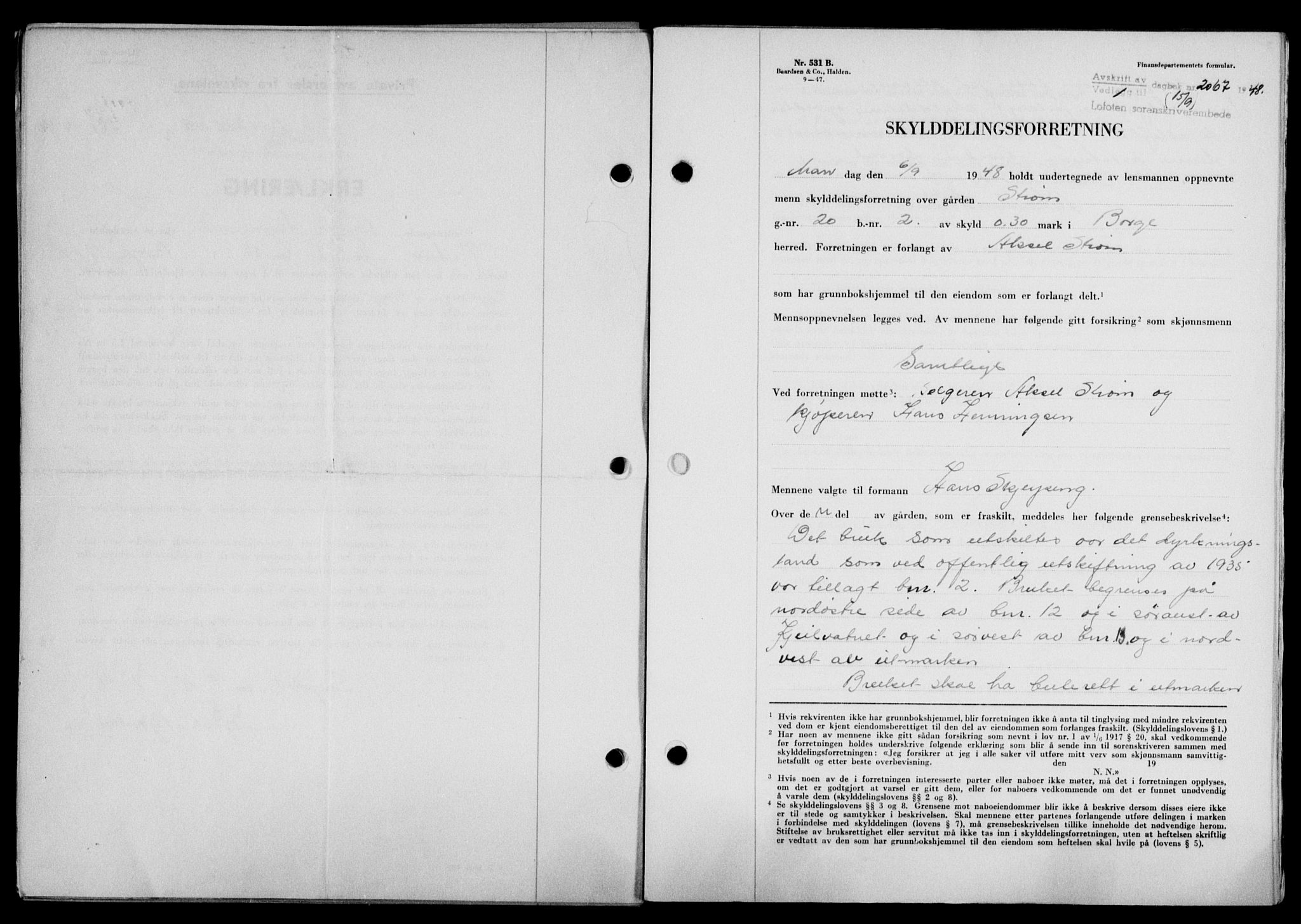 Lofoten sorenskriveri, SAT/A-0017/1/2/2C/L0019a: Mortgage book no. 19a, 1948-1948, Diary no: : 2067/1948