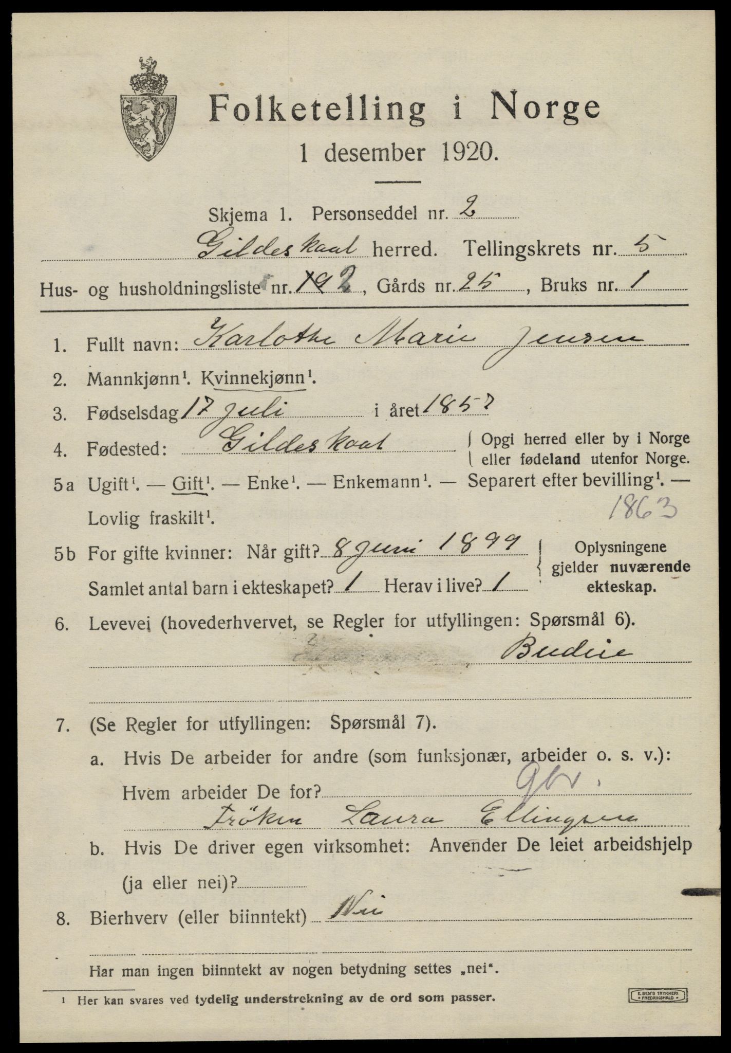 SAT, 1920 census for Gildeskål, 1920, p. 4006