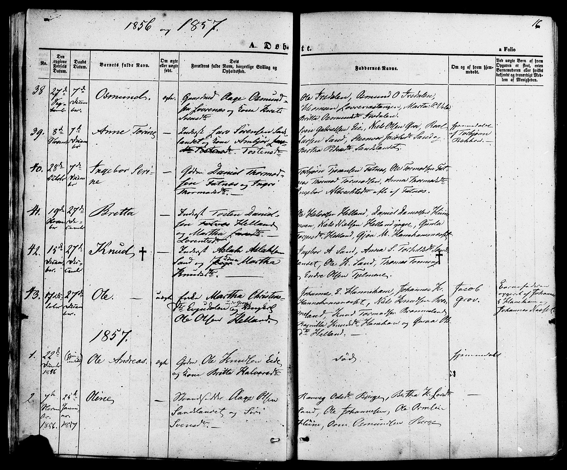 Sand sokneprestkontor, AV/SAST-A-101848/01/III/L0003: Parish register (official) no. A 3, 1854-1879, p. 16