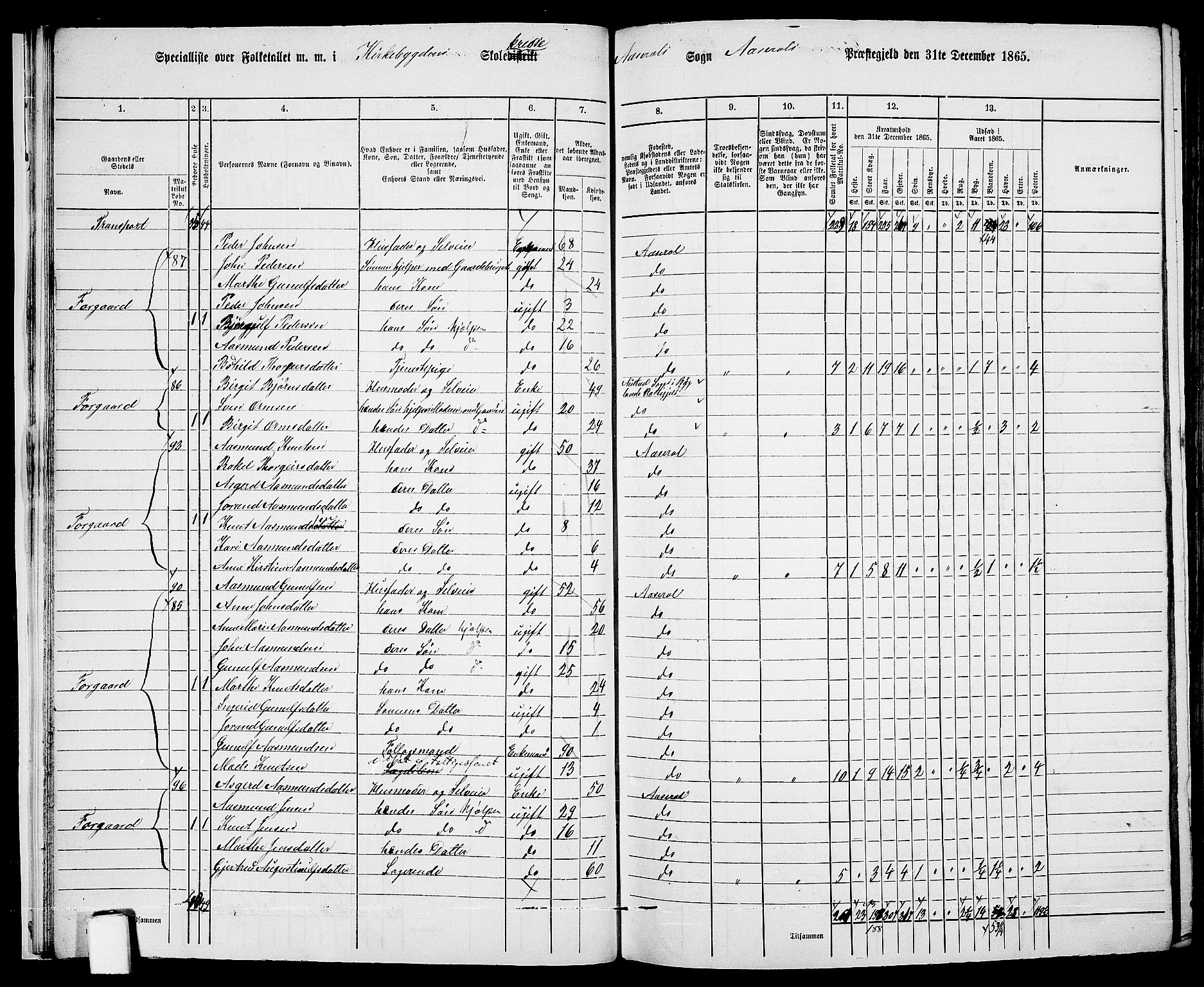 RA, 1865 census for Åseral, 1865, p. 18