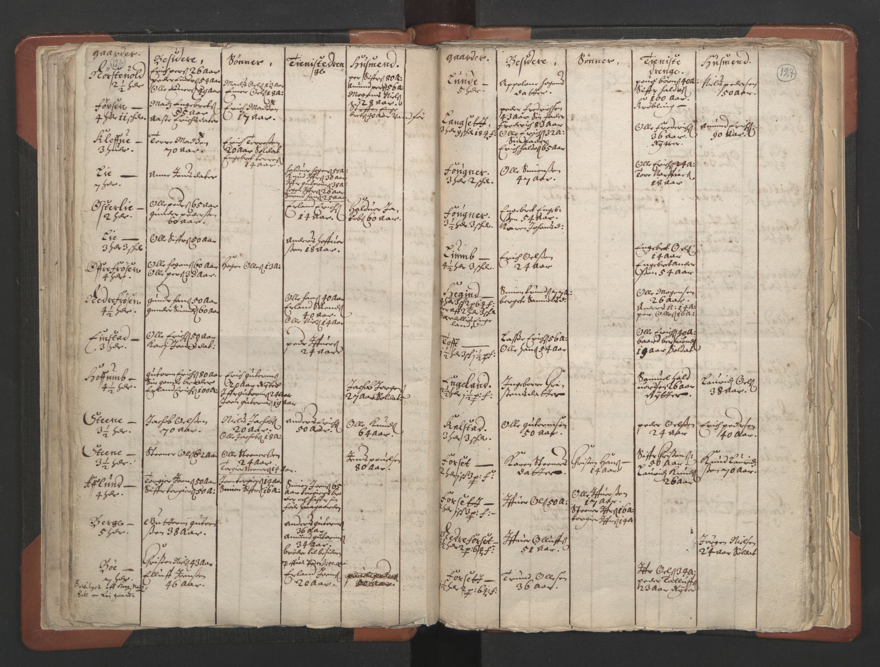 RA, Vicar's Census 1664-1666, no. 6: Gudbrandsdal deanery, 1664-1666, p. 126-127