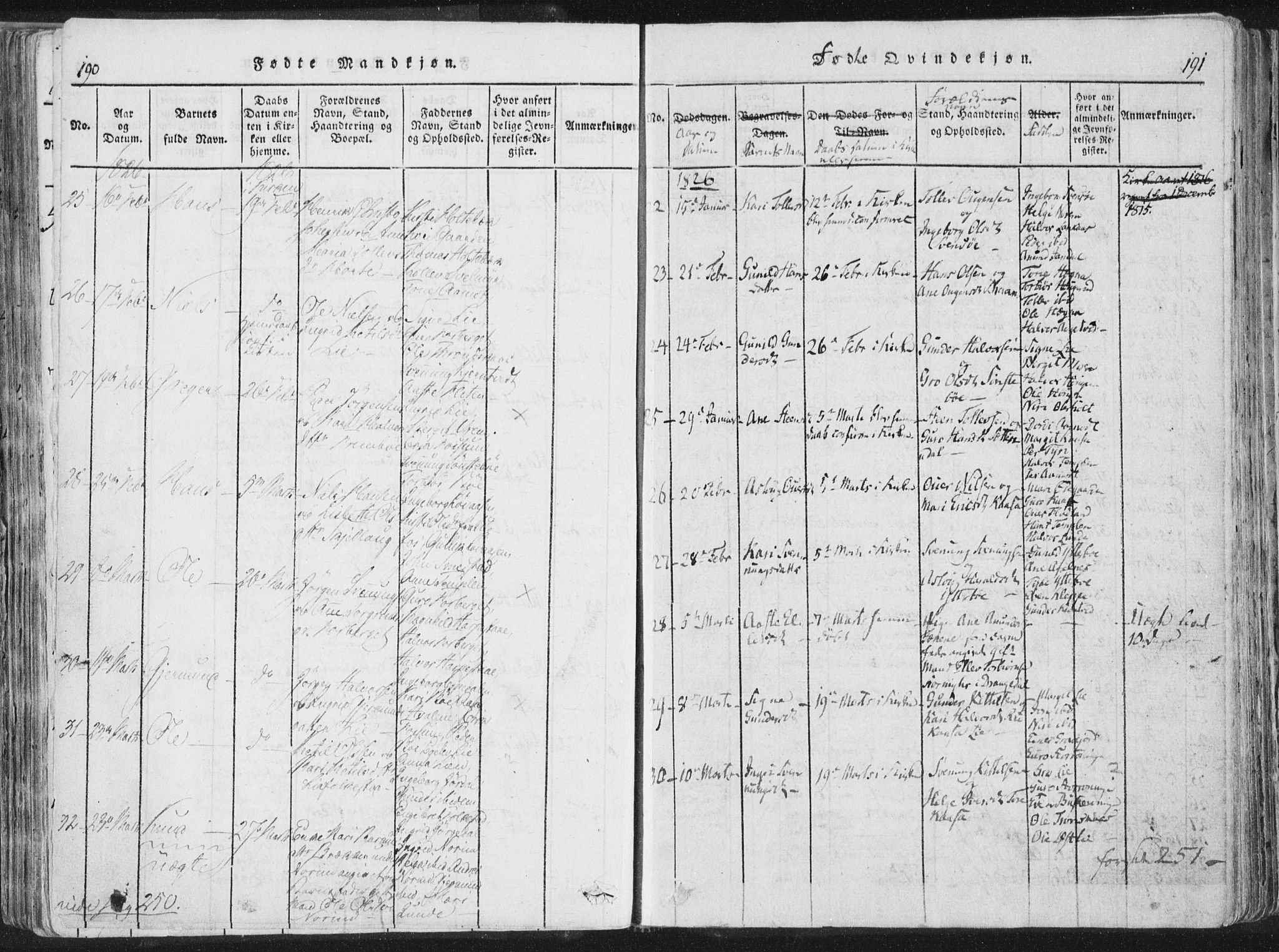 Bø kirkebøker, SAKO/A-257/F/Fa/L0006: Parish register (official) no. 6, 1815-1831, p. 190-191