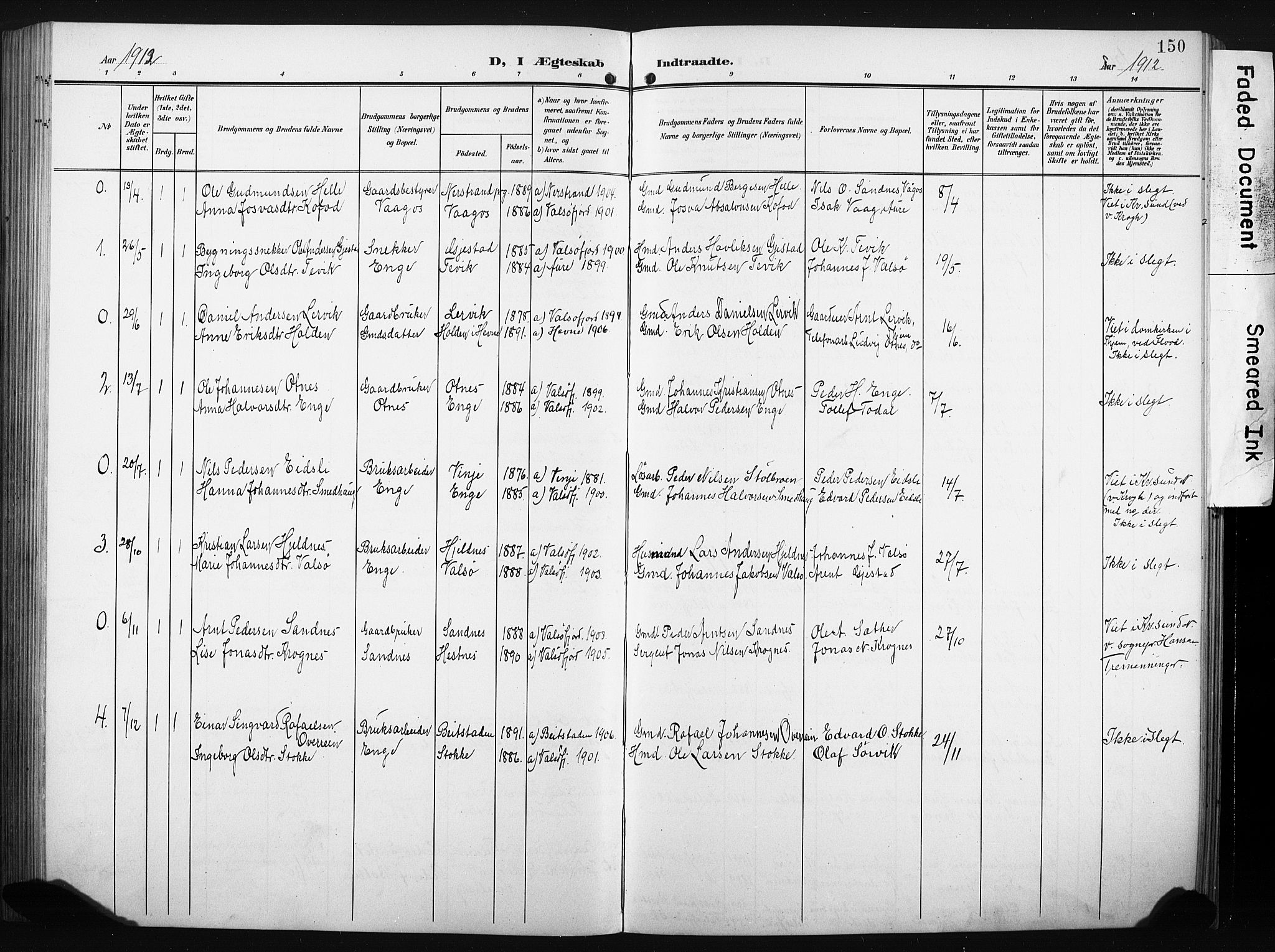 Ministerialprotokoller, klokkerbøker og fødselsregistre - Møre og Romsdal, AV/SAT-A-1454/580/L0927: Parish register (copy) no. 580C02, 1904-1932, p. 150