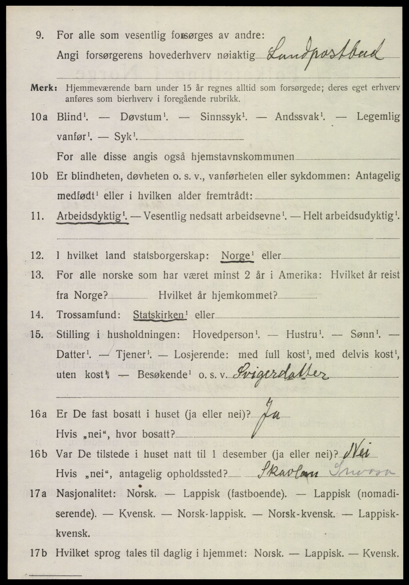 SAT, 1920 census for Snåsa, 1920, p. 4127