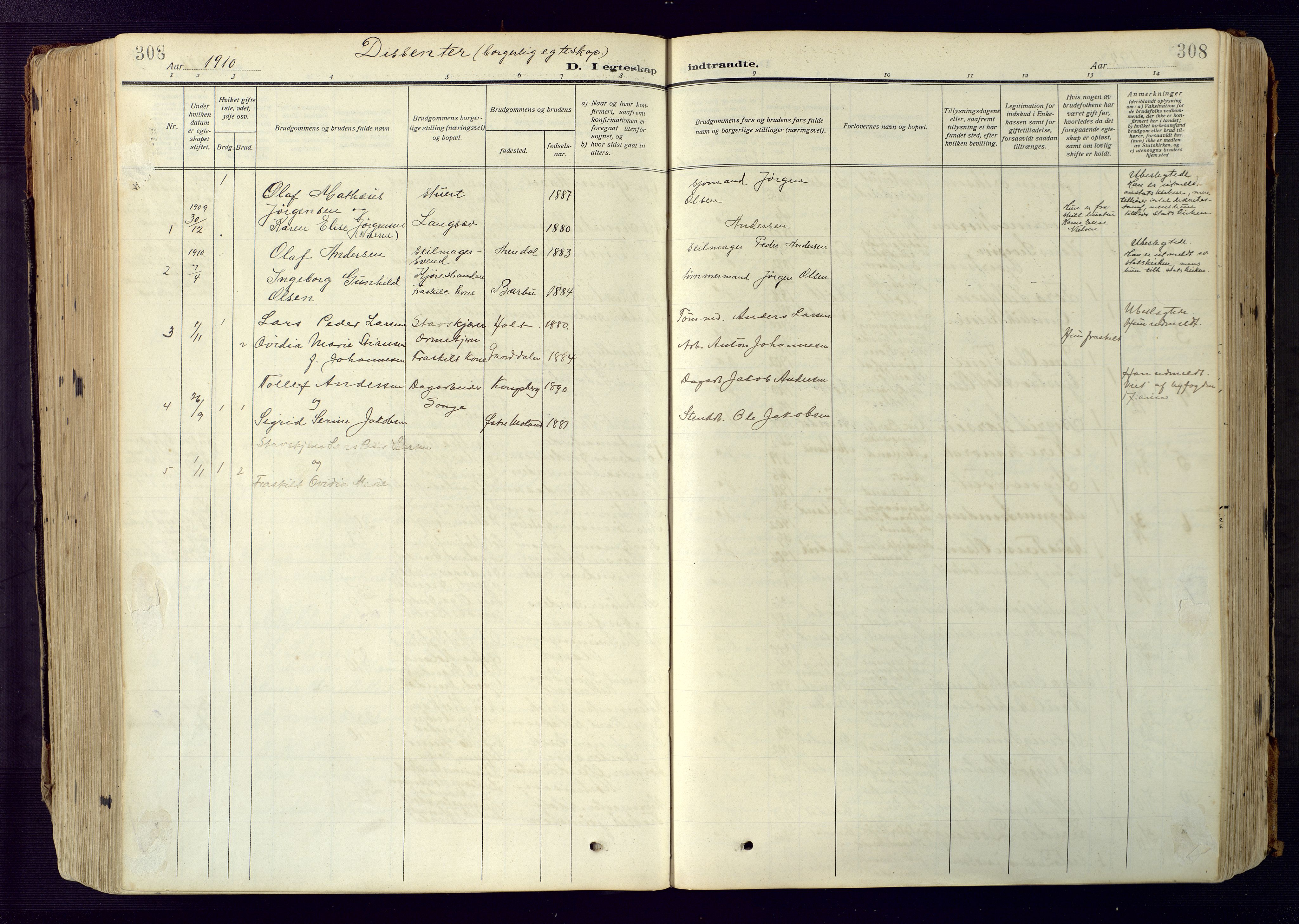Barbu sokneprestkontor, SAK/1111-0003/F/Fa/L0006: Parish register (official) no. A 6, 1910-1929, p. 308