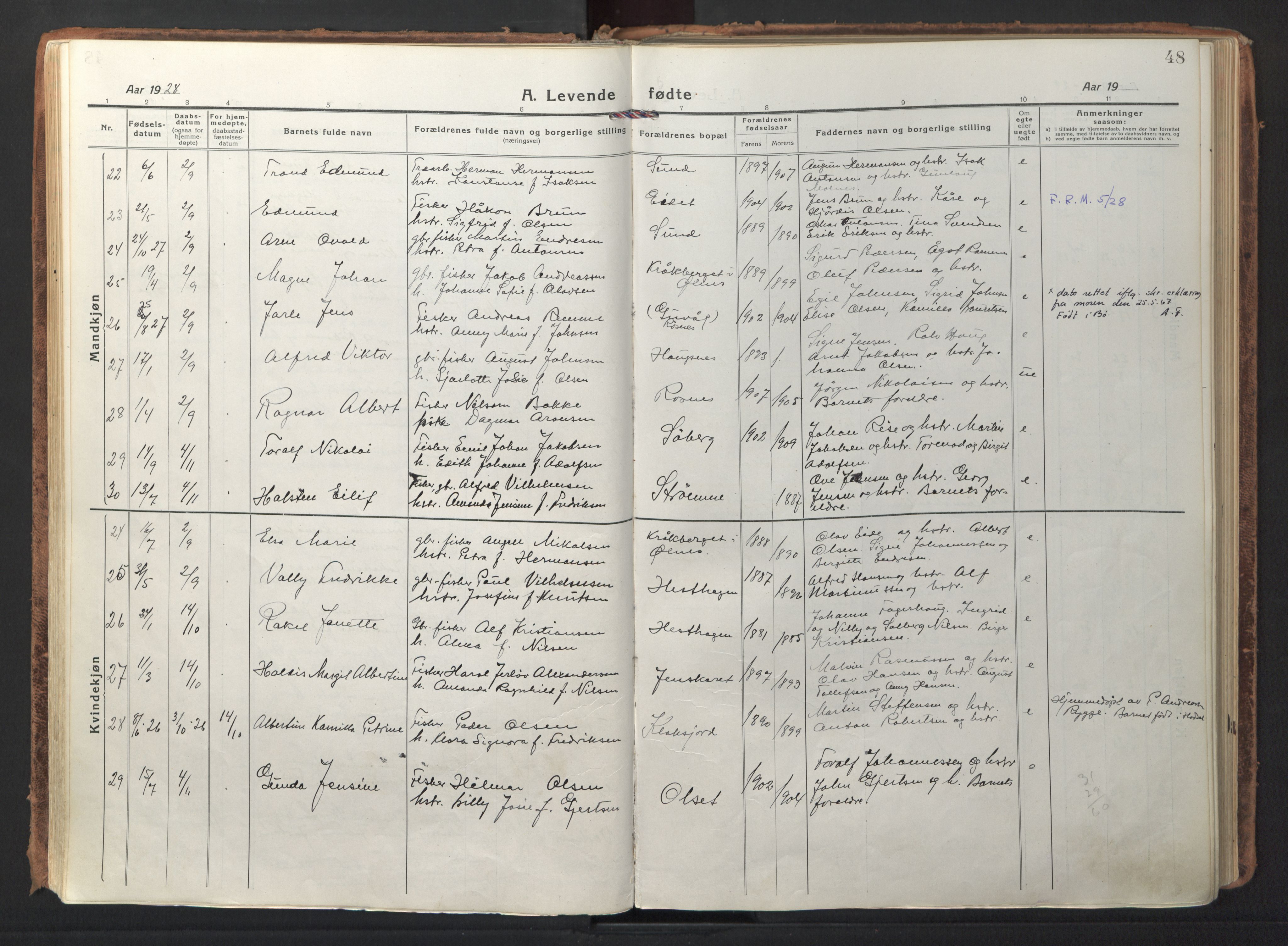 Ministerialprotokoller, klokkerbøker og fødselsregistre - Nordland, AV/SAT-A-1459/892/L1323: Parish register (official) no. 892A04, 1917-1934, p. 48