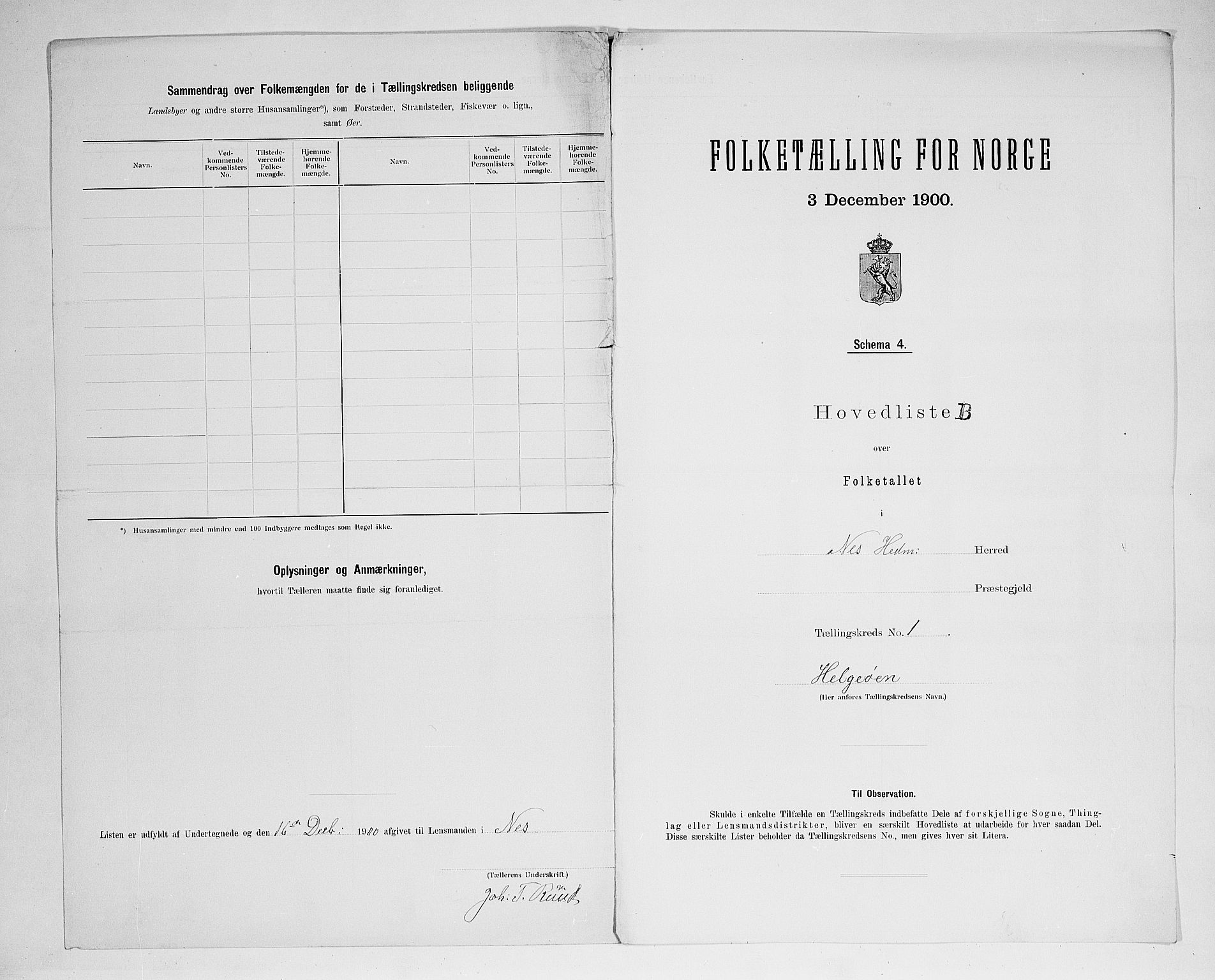 SAH, 1900 census for Nes, 1900, p. 16