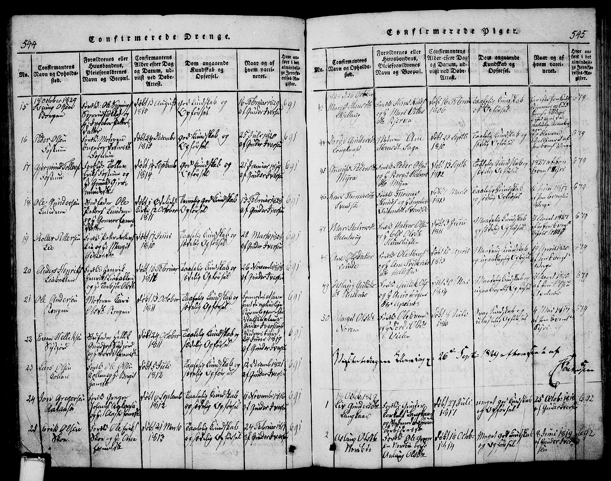 Bø kirkebøker, SAKO/A-257/G/Ga/L0001: Parish register (copy) no. 1, 1815-1831, p. 544-545