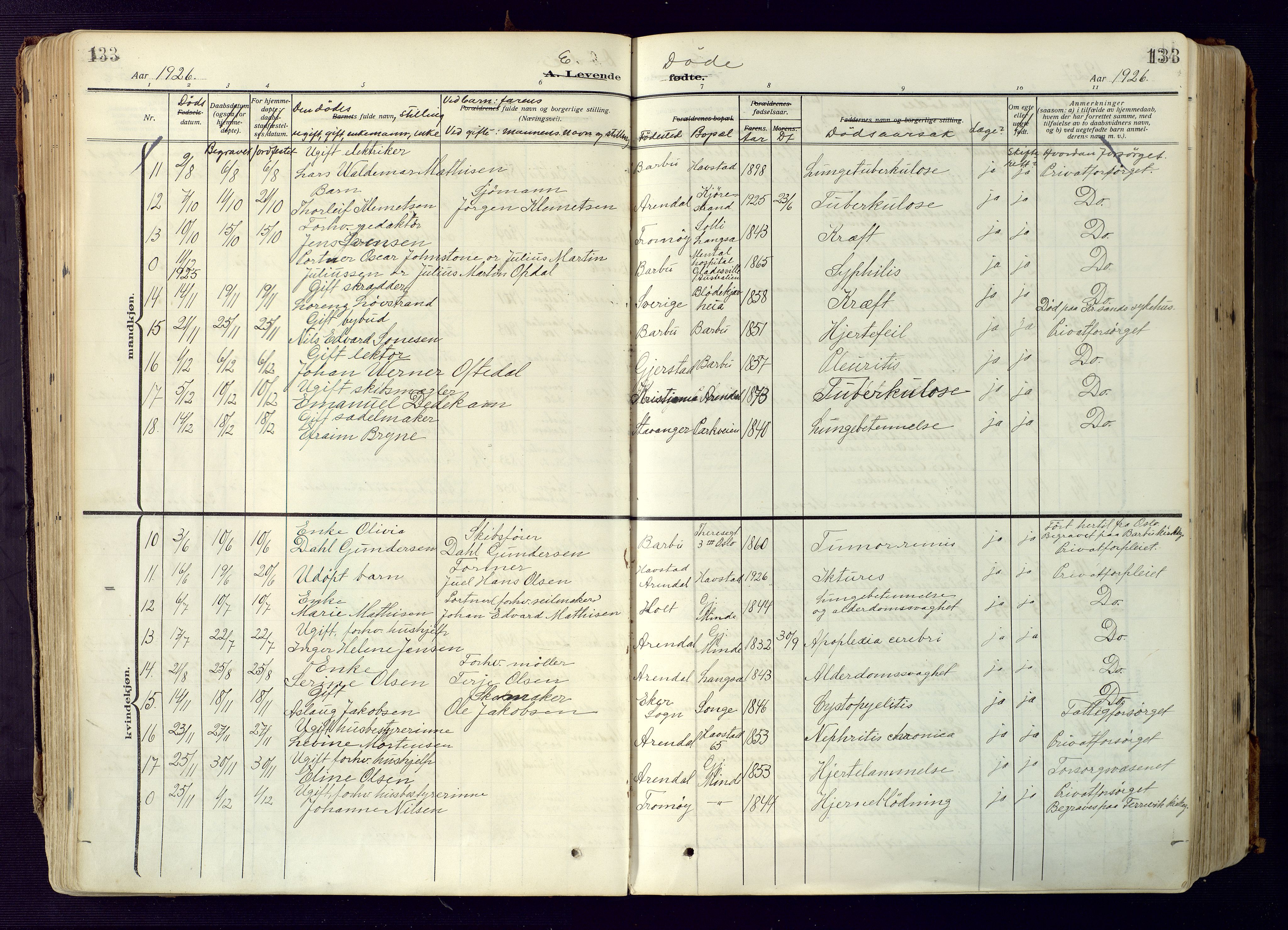 Barbu sokneprestkontor, SAK/1111-0003/F/Fa/L0006: Parish register (official) no. A 6, 1910-1929, p. 133