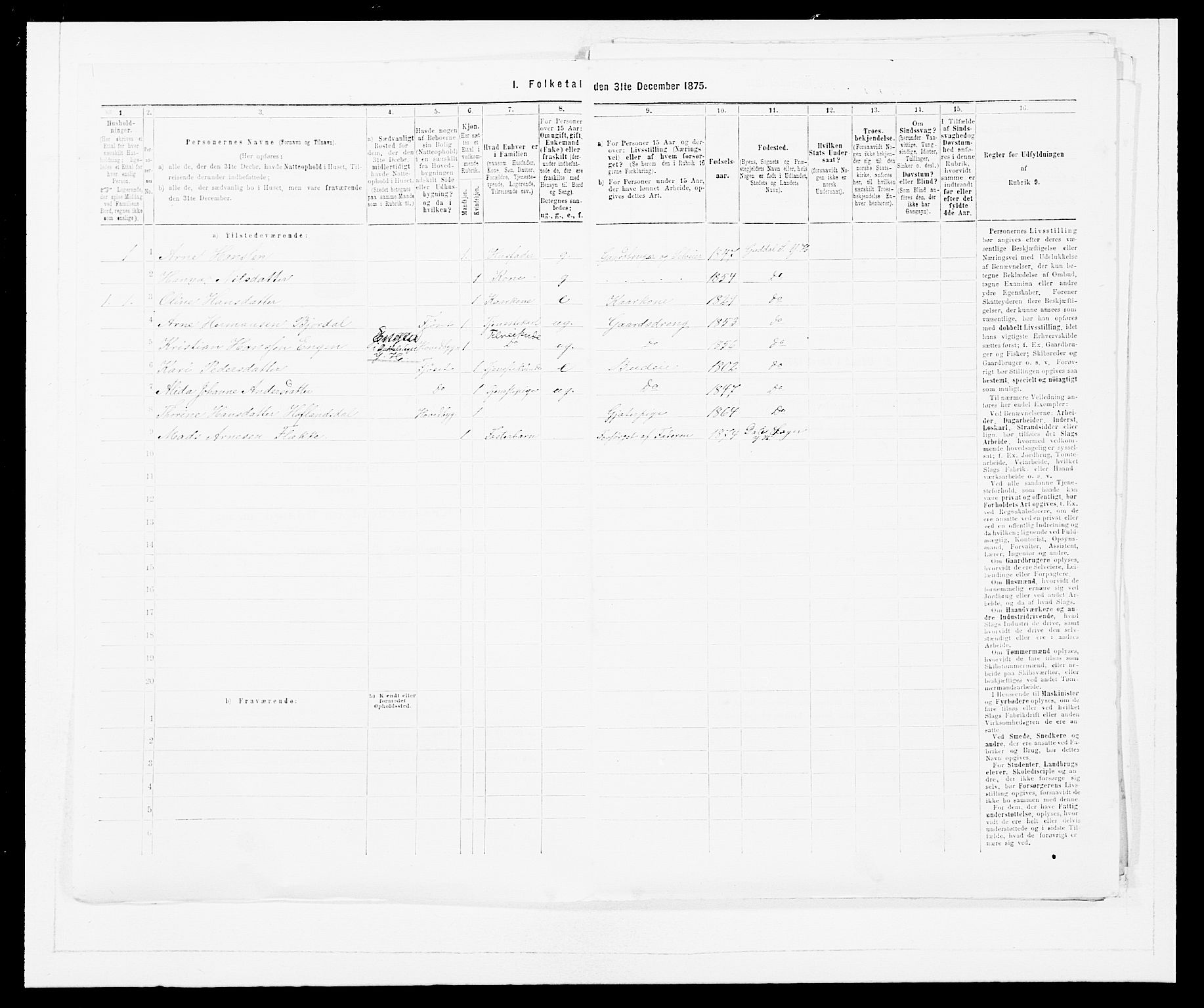 SAB, 1875 census for 1429P Ytre Holmedal, 1875, p. 1116