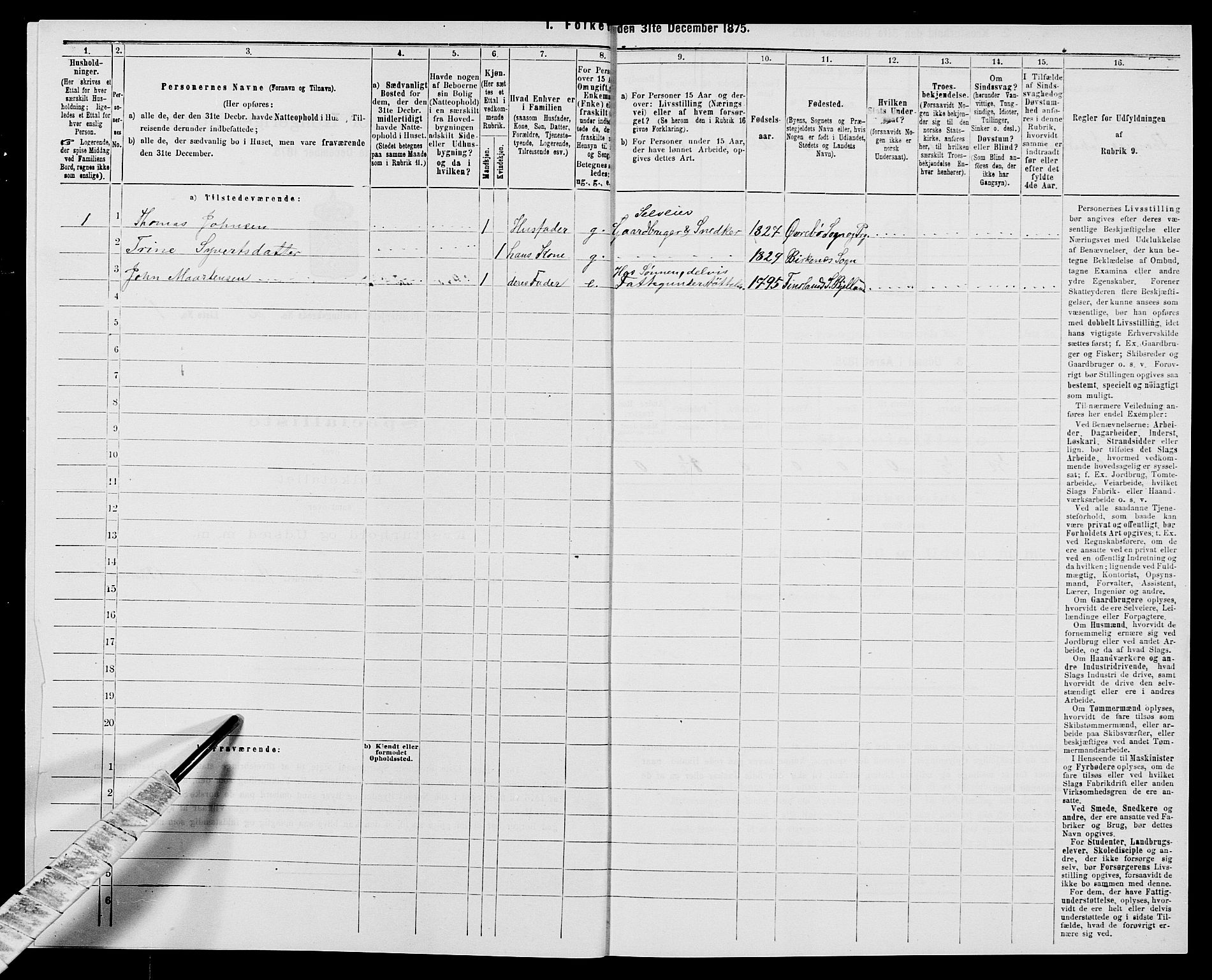 SAK, 1875 census for 1018P Søgne, 1875, p. 199