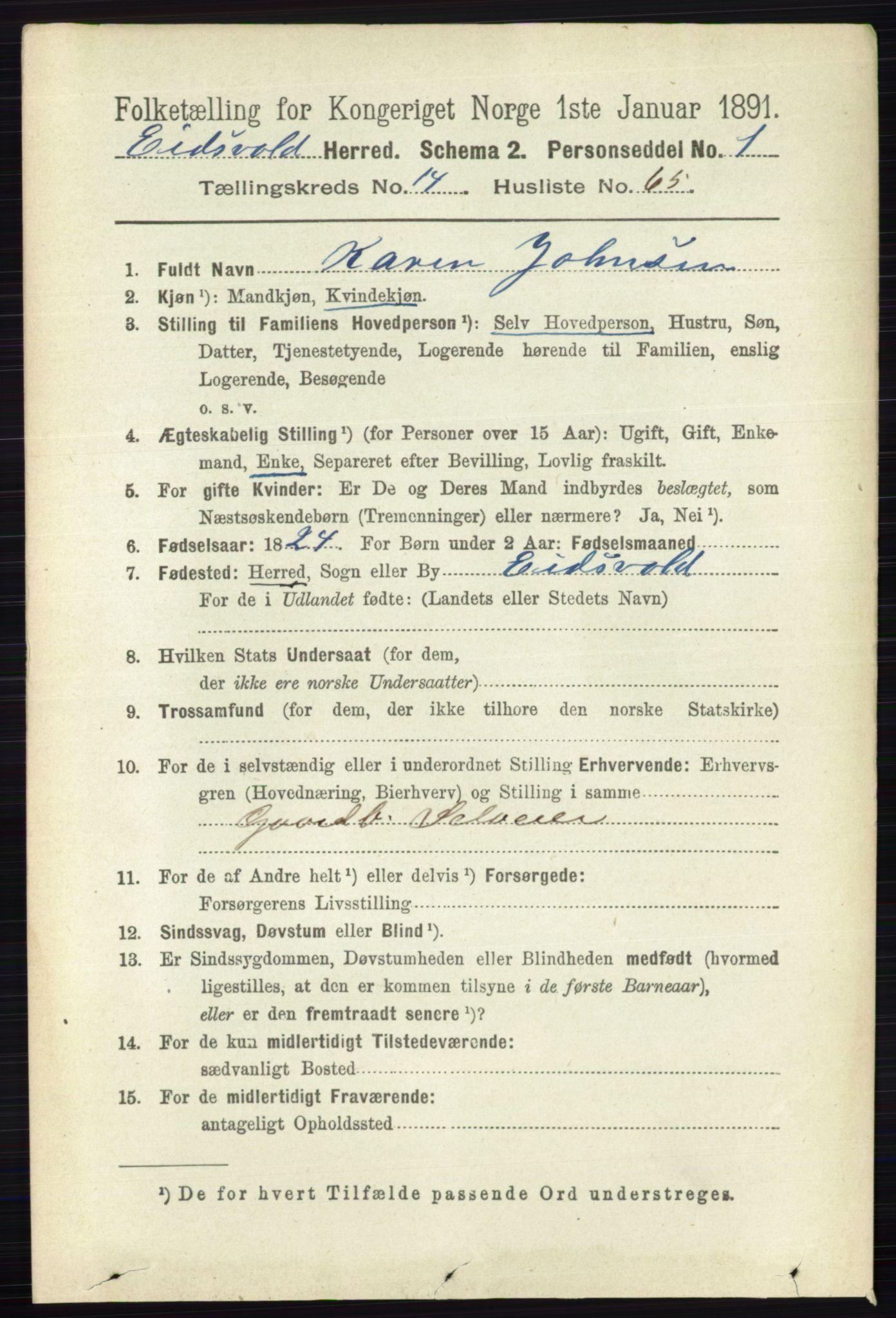 RA, 1891 census for 0237 Eidsvoll, 1891, p. 9828