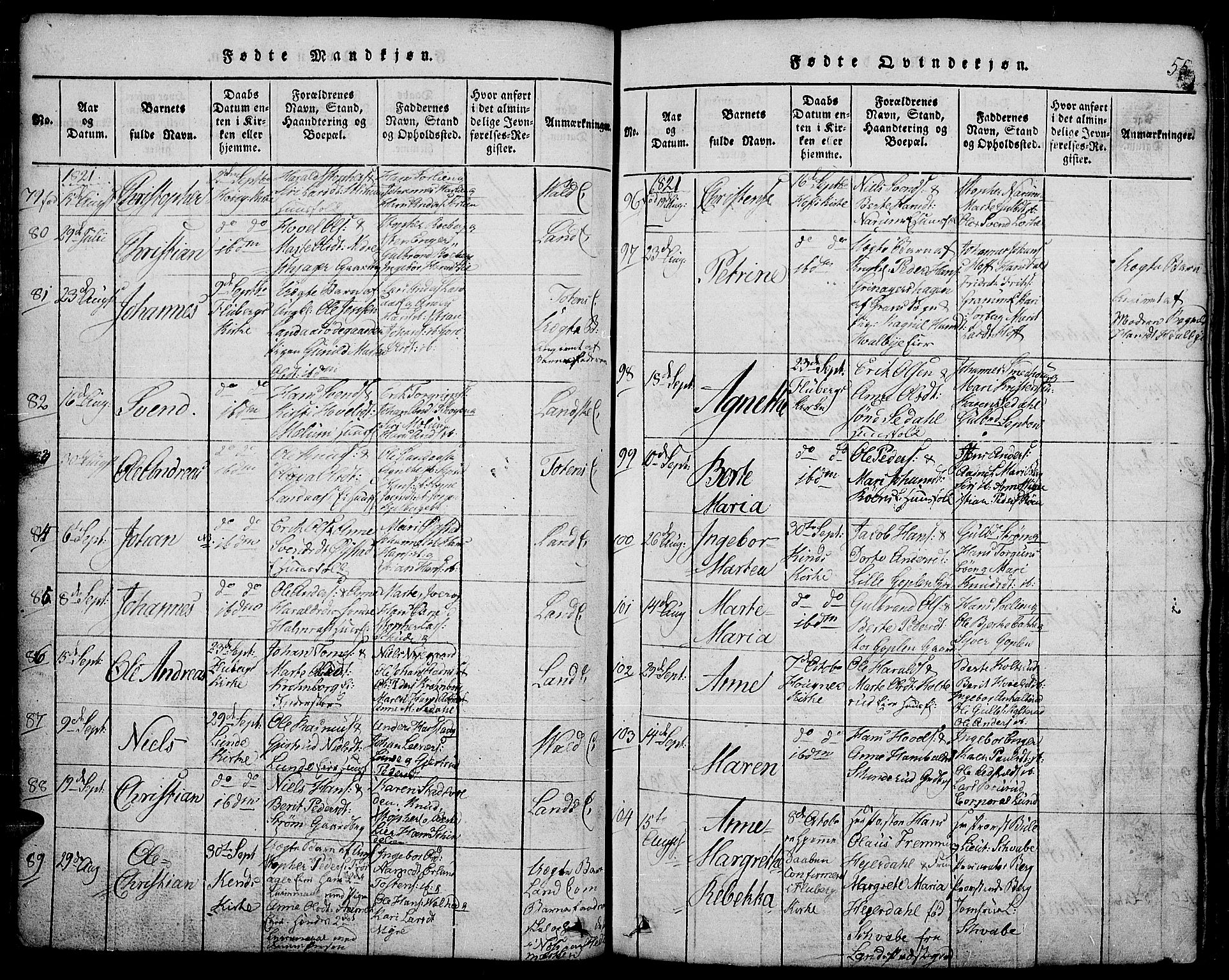 Land prestekontor, SAH/PREST-120/H/Ha/Hab/L0001: Parish register (copy) no. 1, 1814-1833, p. 55