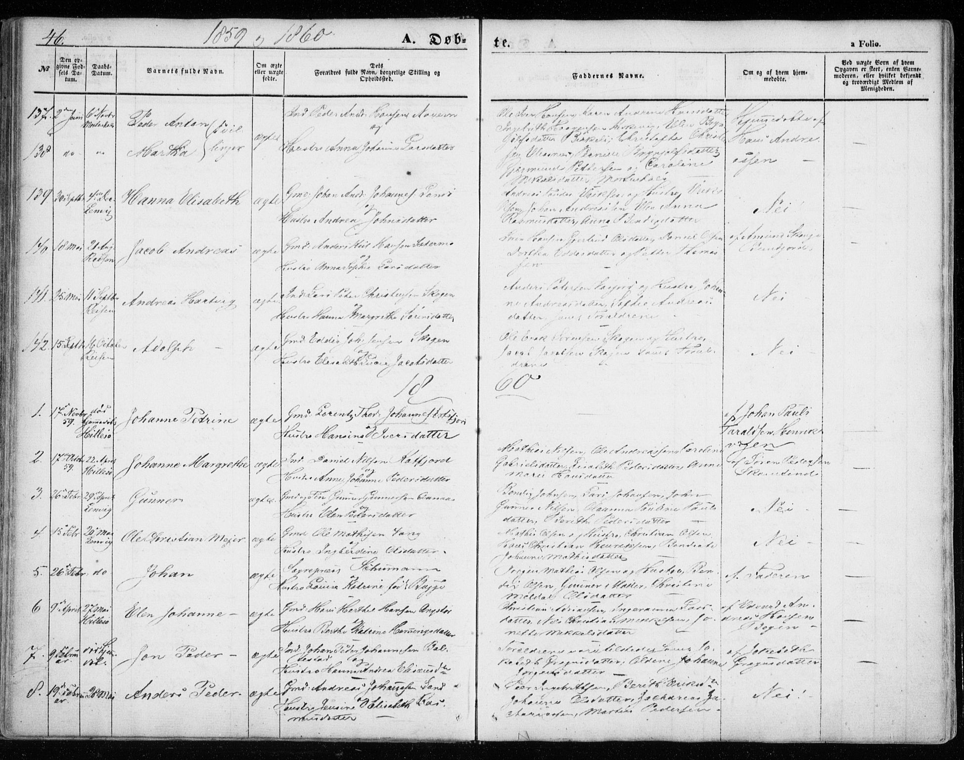 Lenvik sokneprestembete, SATØ/S-1310/H/Ha/Haa/L0007kirke: Parish register (official) no. 7, 1855-1865, p. 46