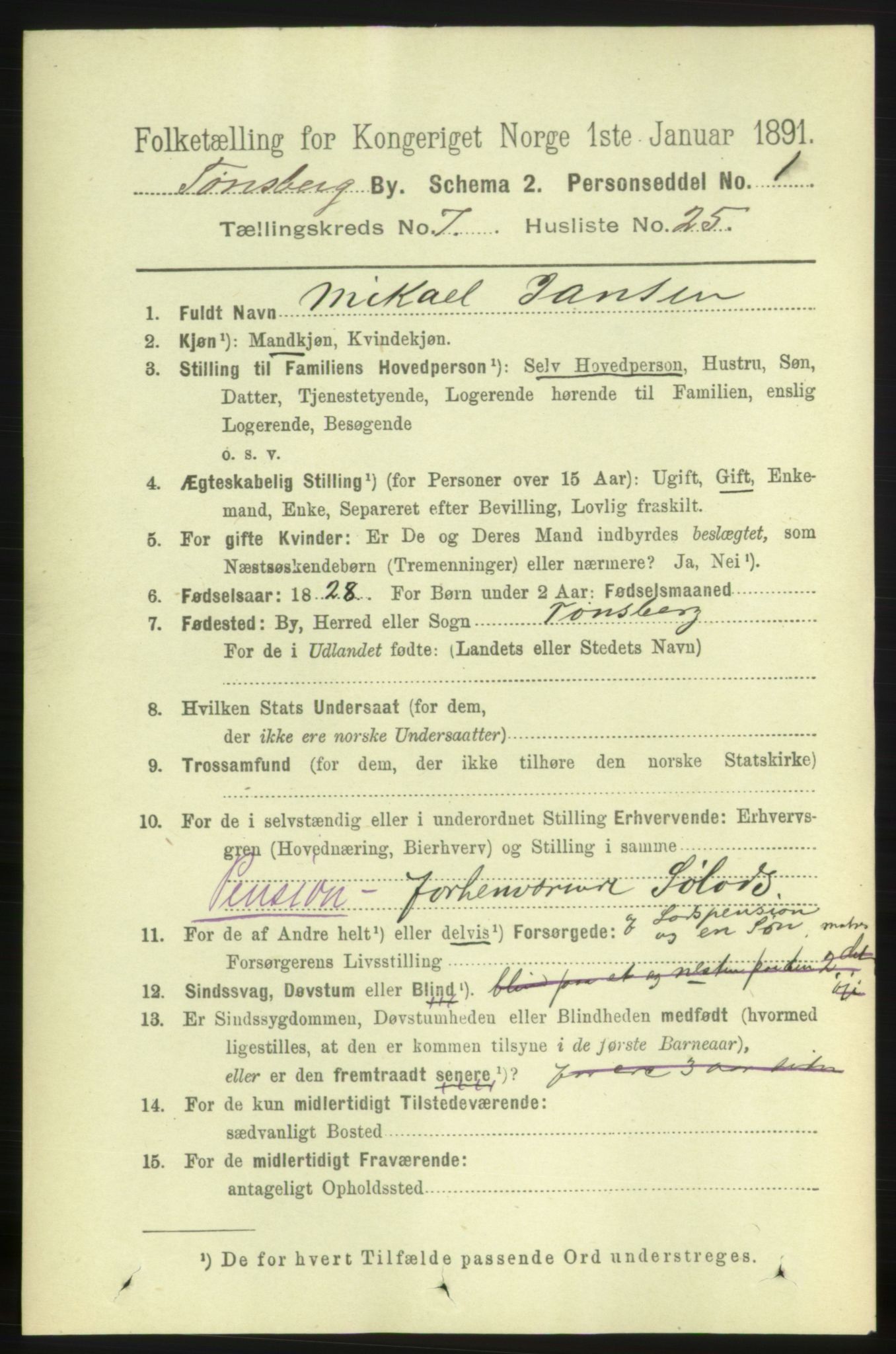 RA, 1891 census for 0705 Tønsberg, 1891, p. 3036