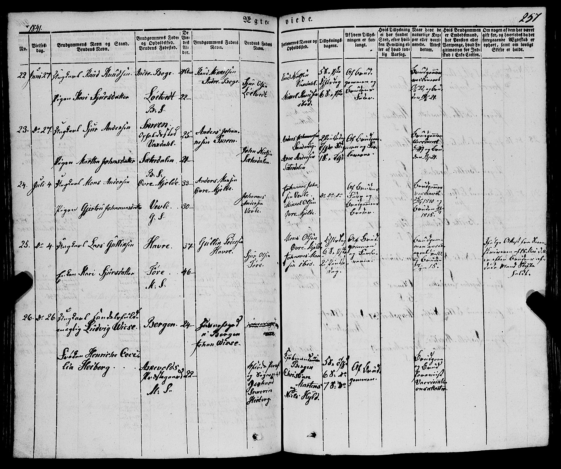 Haus sokneprestembete, AV/SAB-A-75601/H/Haa: Parish register (official) no. A 15, 1838-1847, p. 257