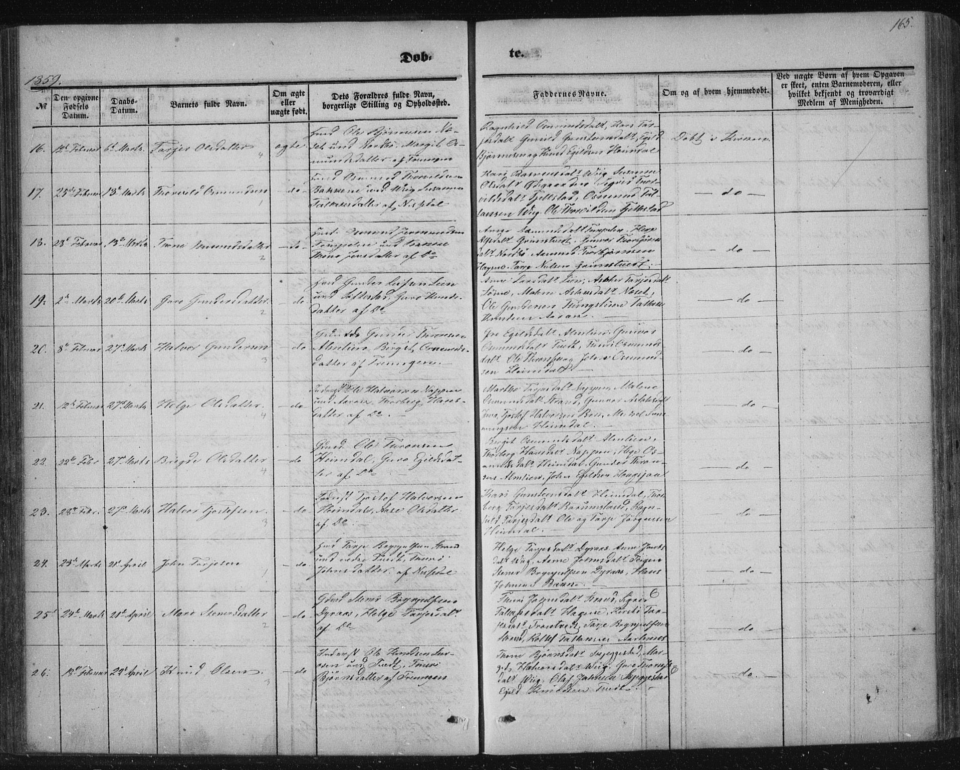 Nissedal kirkebøker, AV/SAKO-A-288/F/Fa/L0003: Parish register (official) no. I 3, 1846-1870, p. 164-165