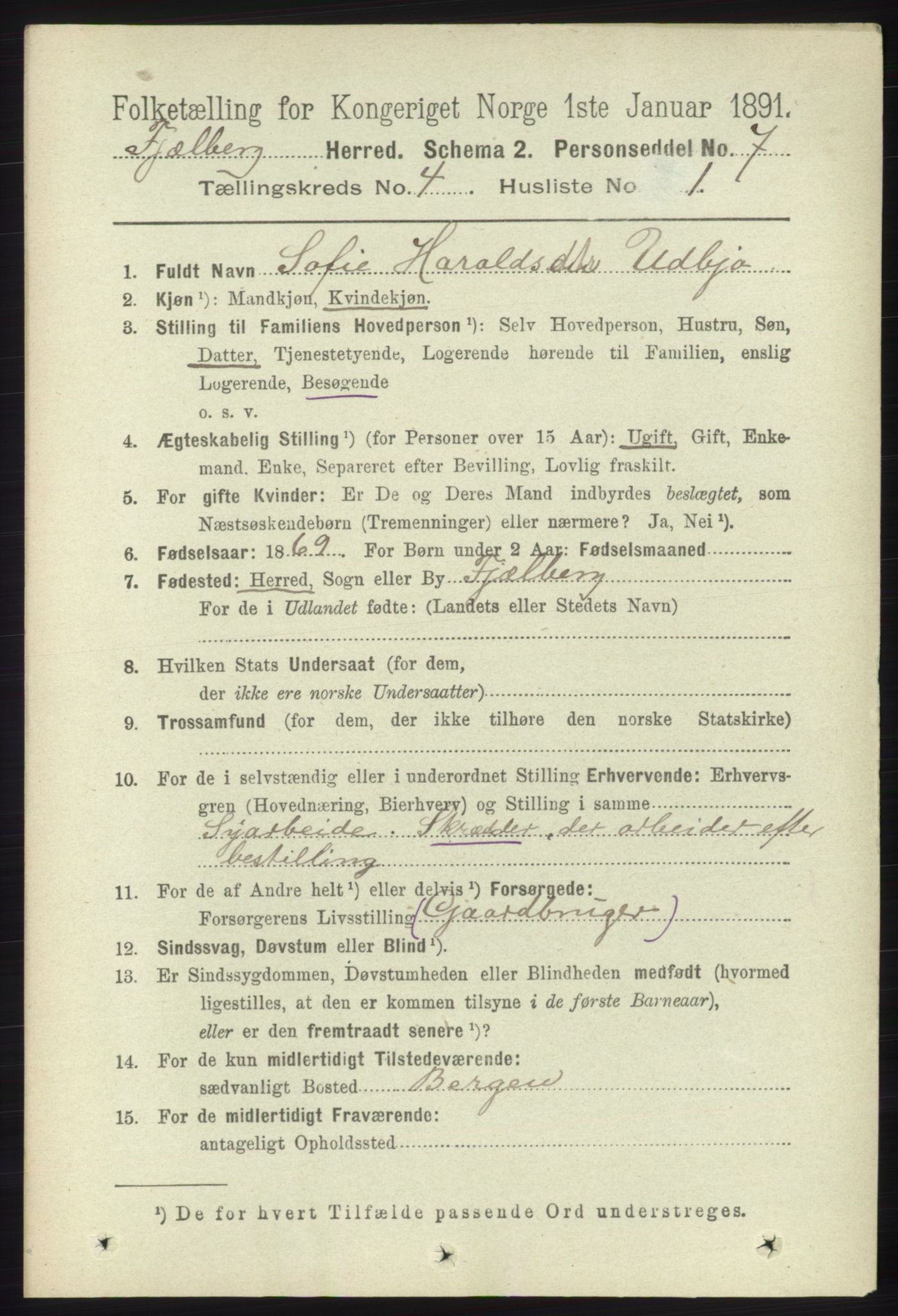 RA, 1891 census for 1213 Fjelberg, 1891, p. 1177