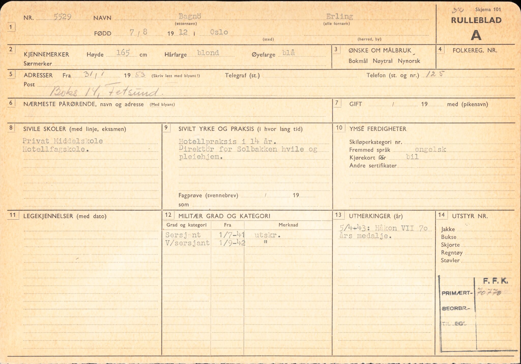 Forsvaret, Forsvarets overkommando/Luftforsvarsstaben, RA/RAFA-4079/P/Pa/L0029: Personellpapirer, 1912, p. 74