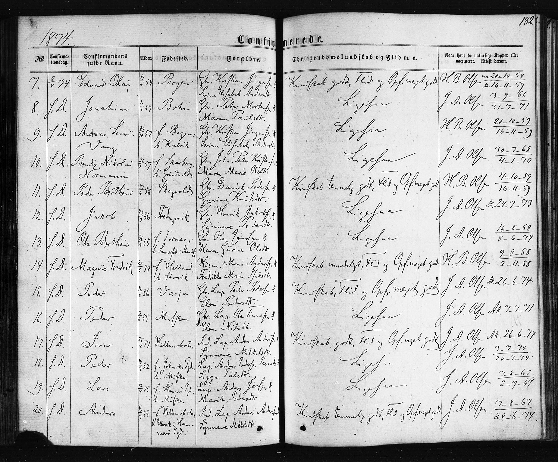Ministerialprotokoller, klokkerbøker og fødselsregistre - Nordland, SAT/A-1459/861/L0867: Parish register (official) no. 861A02, 1864-1878, p. 182
