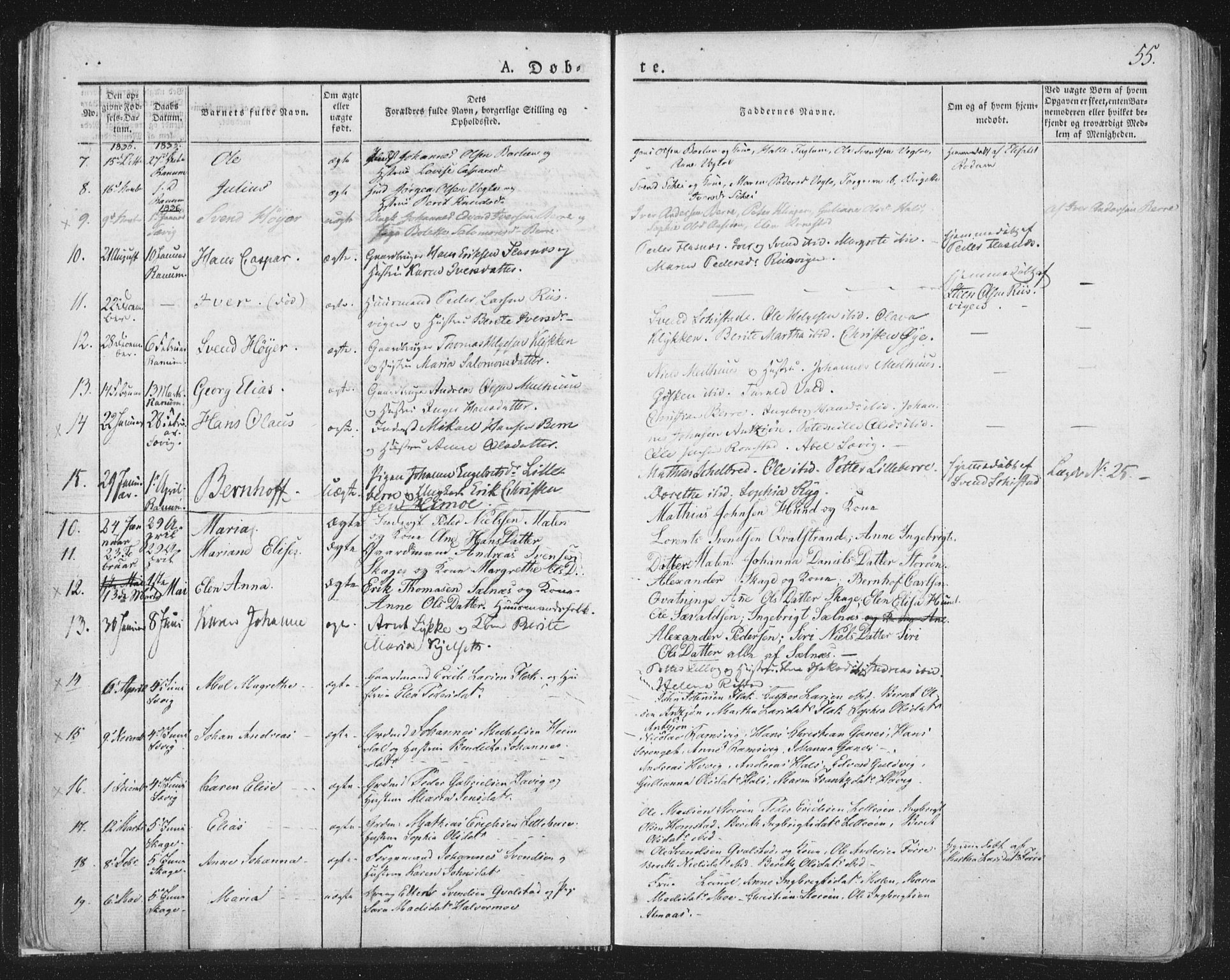 Ministerialprotokoller, klokkerbøker og fødselsregistre - Nord-Trøndelag, SAT/A-1458/764/L0551: Parish register (official) no. 764A07a, 1824-1864, p. 55