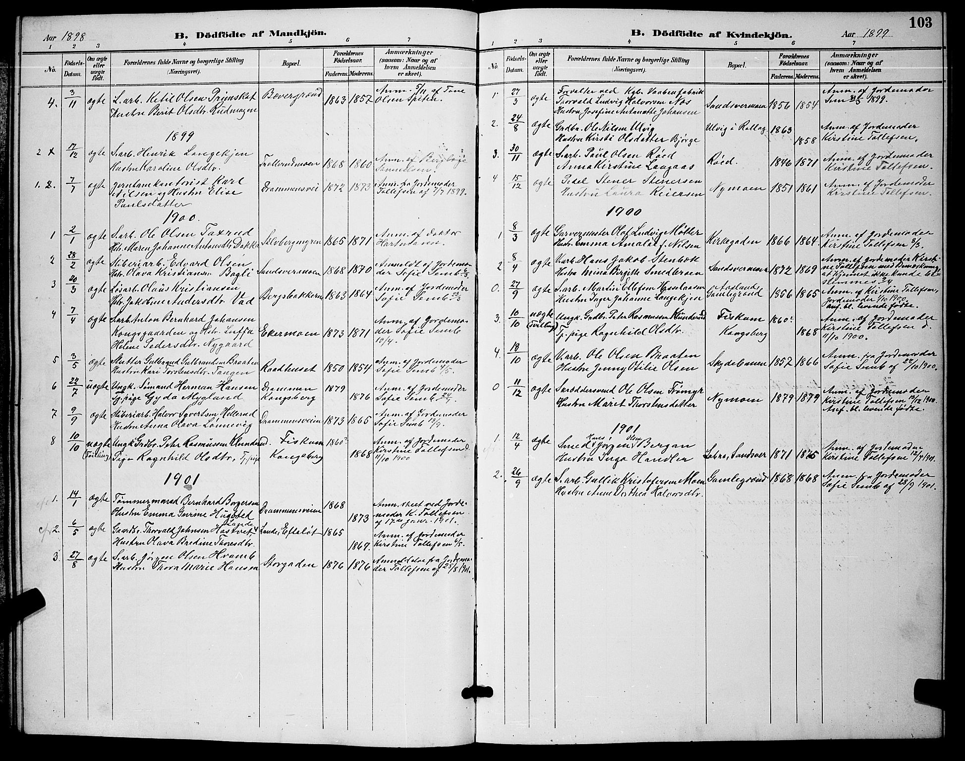 Kongsberg kirkebøker, SAKO/A-22/G/Ga/L0006: Parish register (copy) no. 6, 1890-1901, p. 103