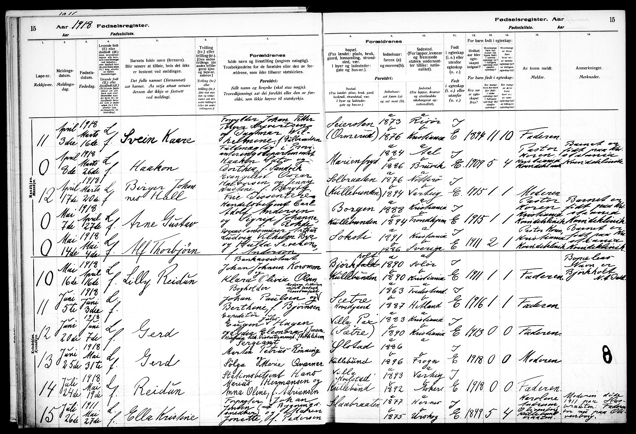 Nesodden prestekontor Kirkebøker, SAO/A-10013/J/Jb/L0001: Birth register no. II 1, 1916-1933, p. 15