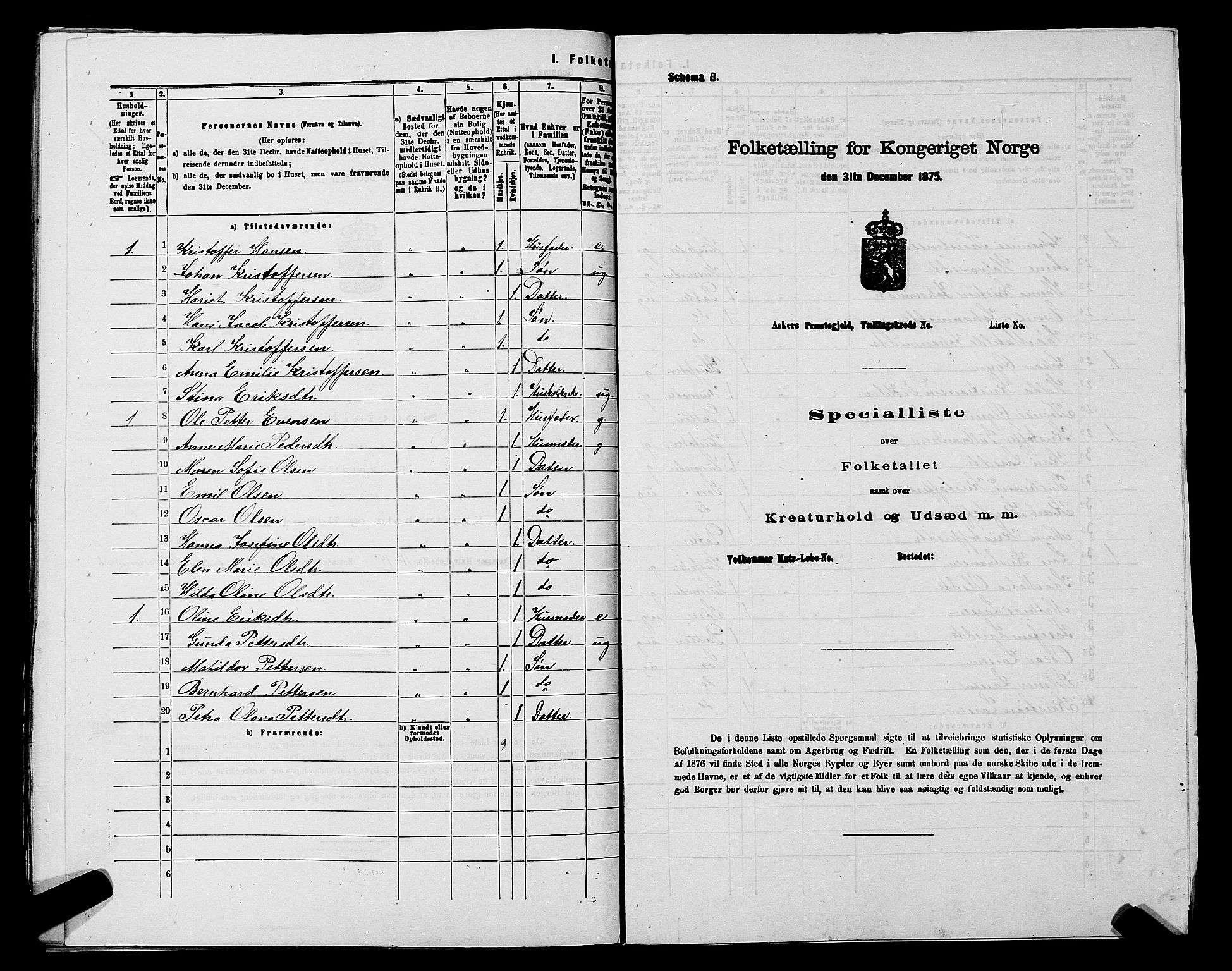 RA, 1875 census for 0220P Asker, 1875, p. 1424